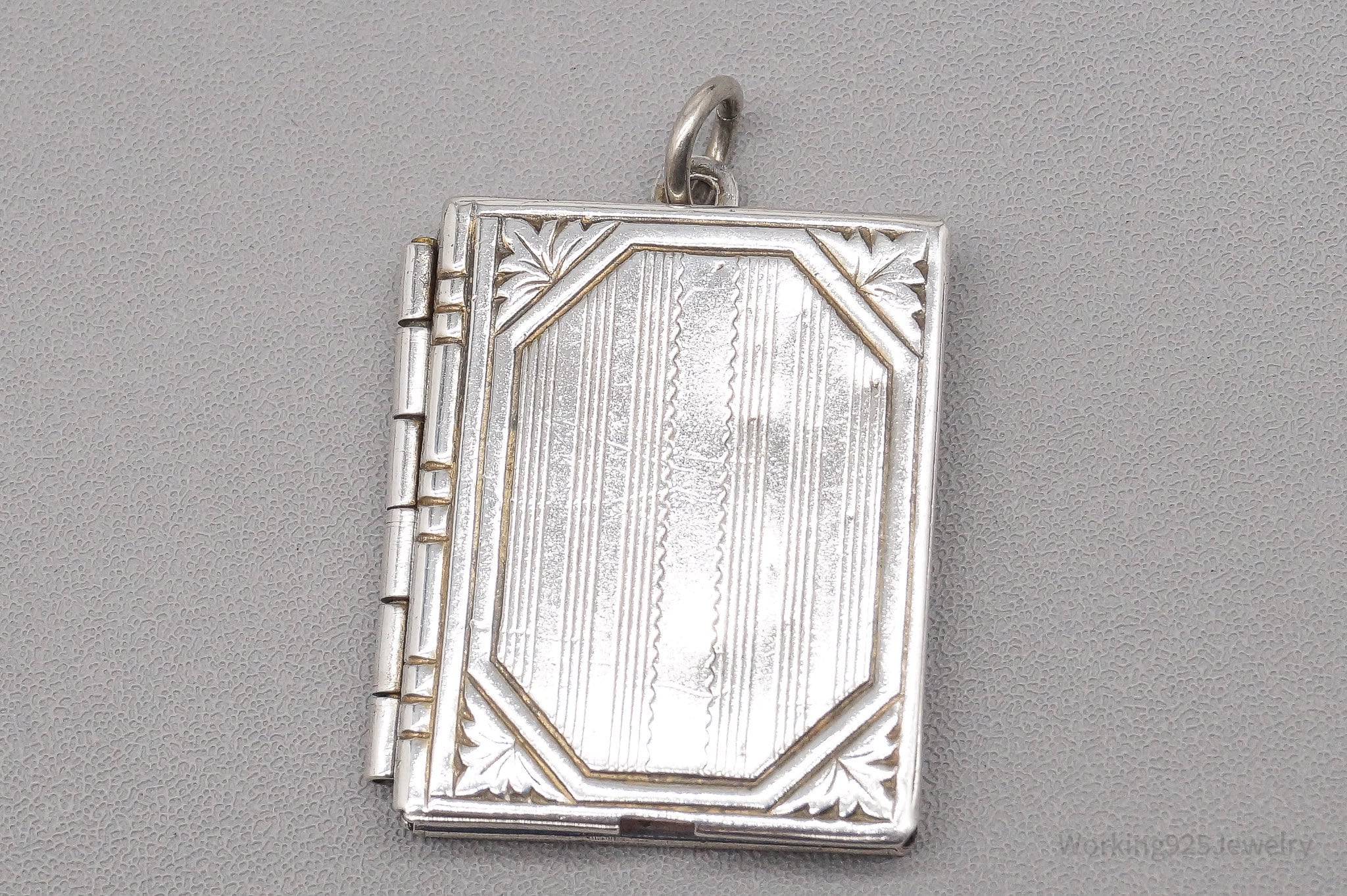 Antique Etched Sterling Silver Secret Book Locket Necklace Pendant