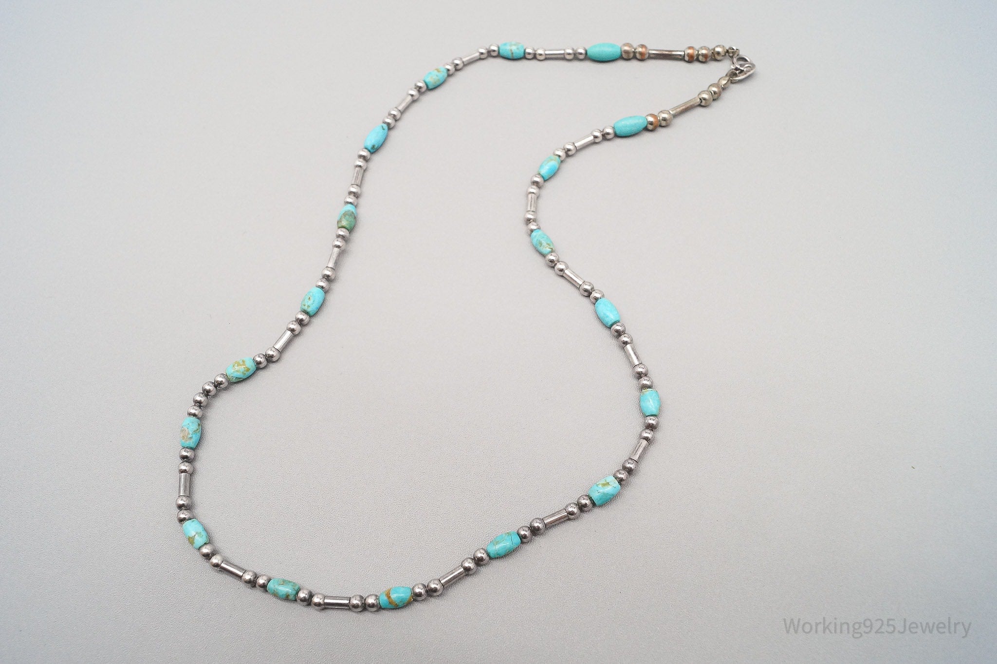 VTG Native QT Turquoise Bead Sterling Silver Plated Necklace