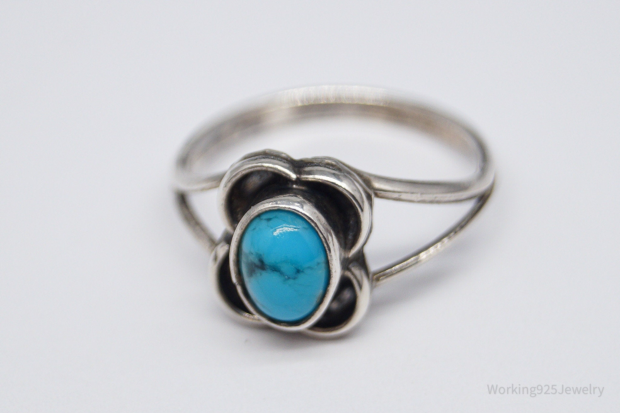 Vintage Native American Turquoise Unsigned Silver Ring - Size 6