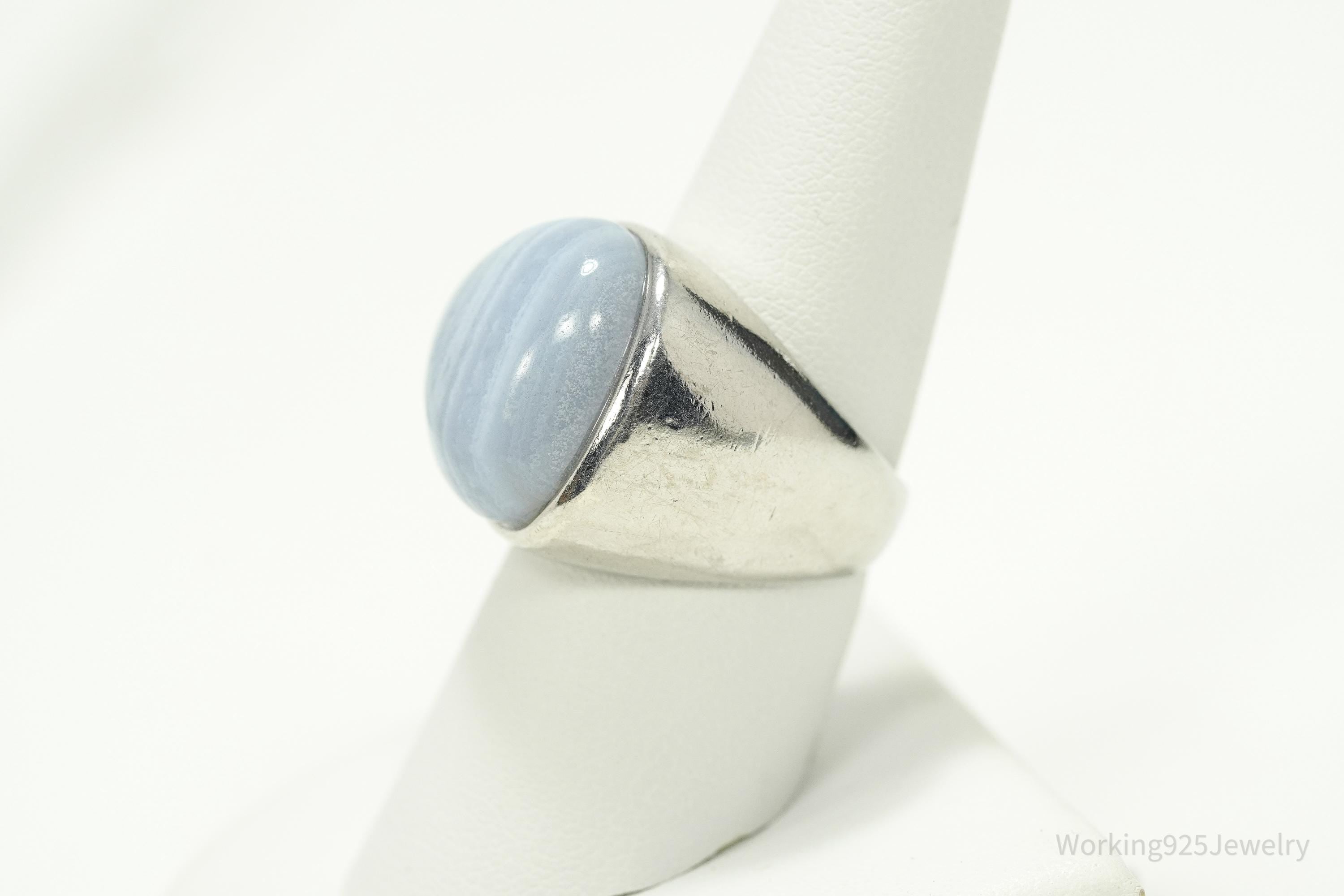 Vintage Blue Lace Agate Sterling Silver Ring - Size 8.25