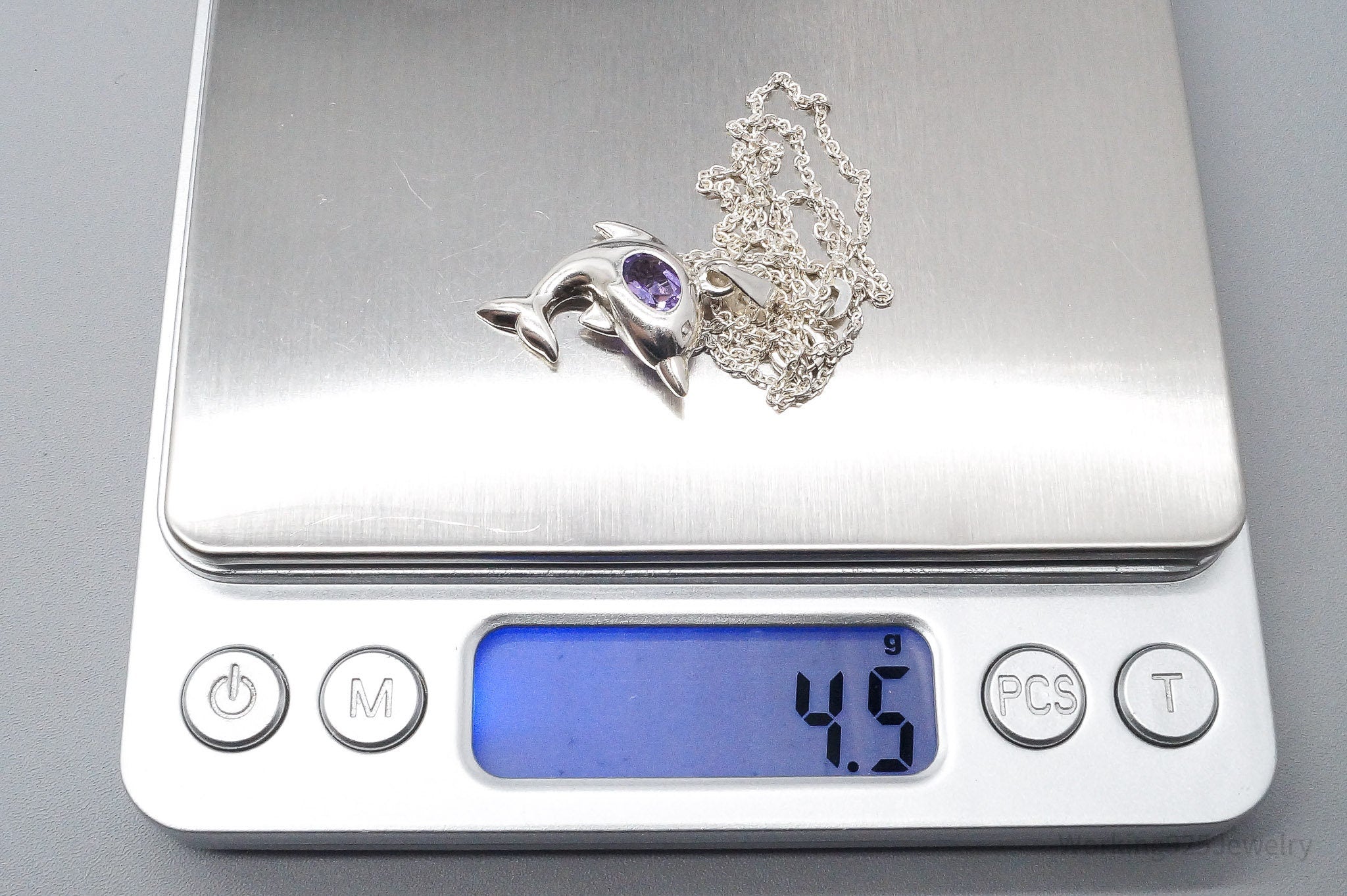 Vintage Amethyst Dolphin Sterling Silver Necklace 18"