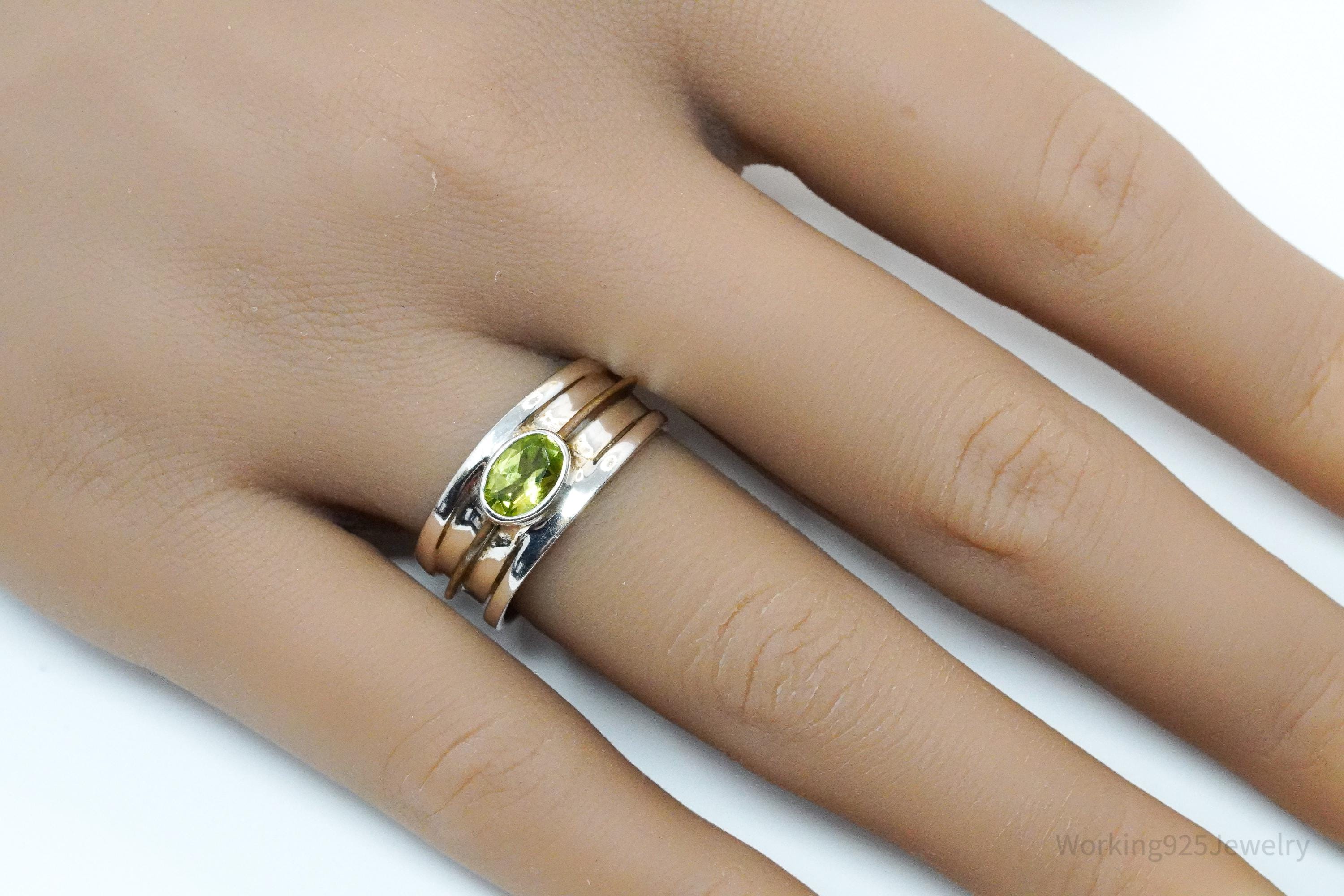 Vintage Peridot & Copper Sterling Silver Ring - Size 7.75