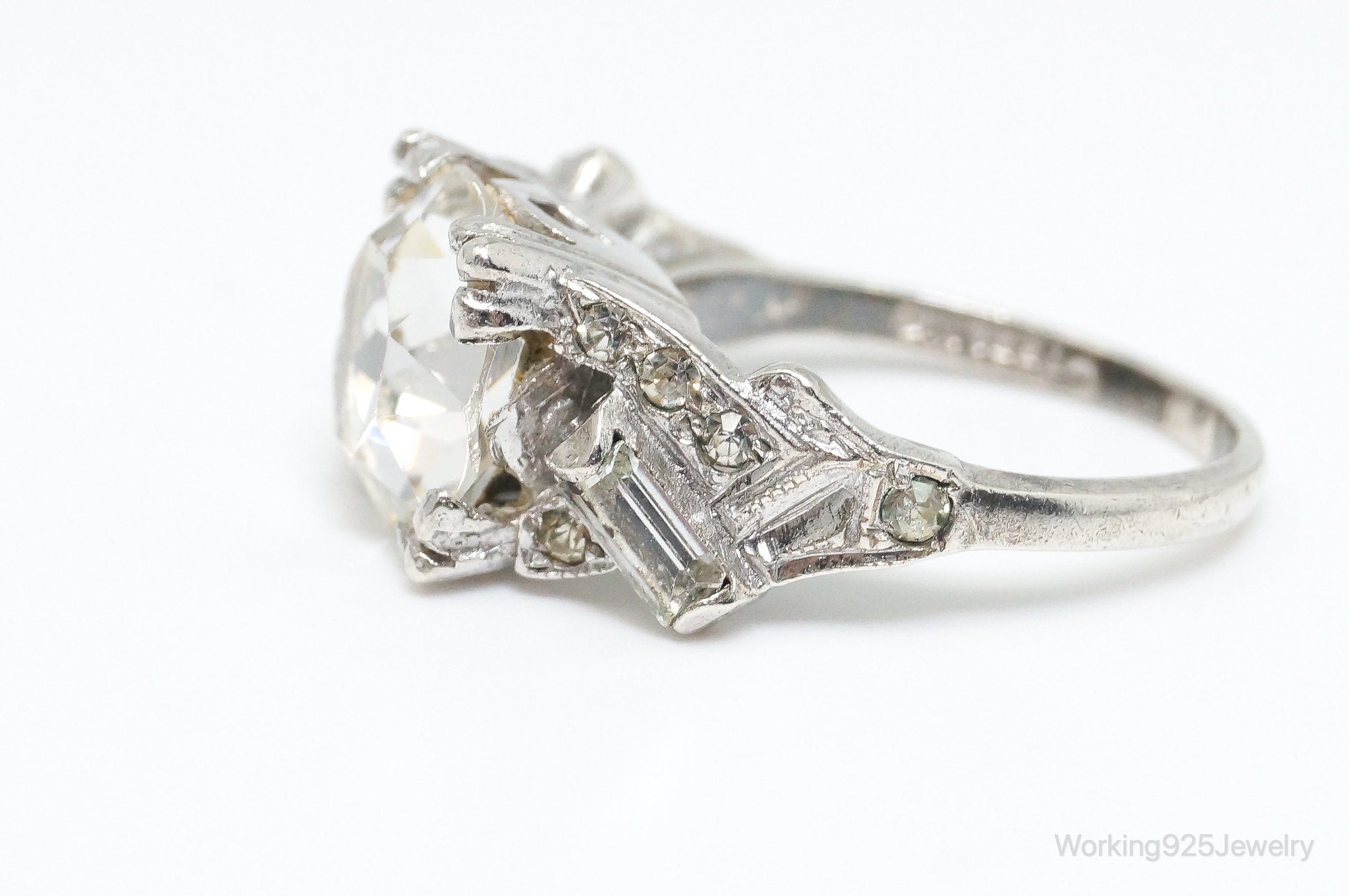 Antique Victorian Rhinestone Sterling Silver Ring - SZ 6.5