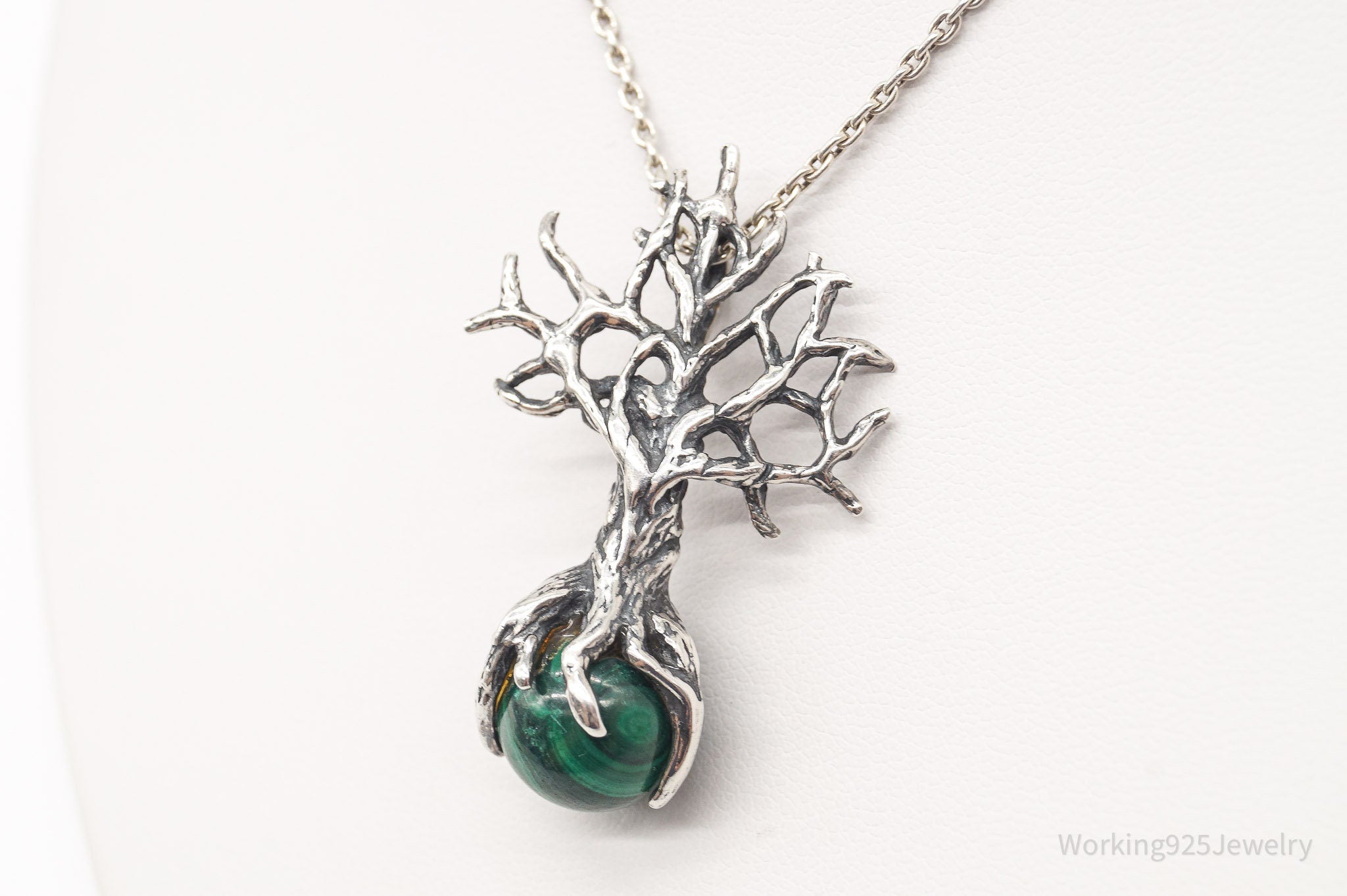 Vintage Tree Malachite Sterling Silver Necklace