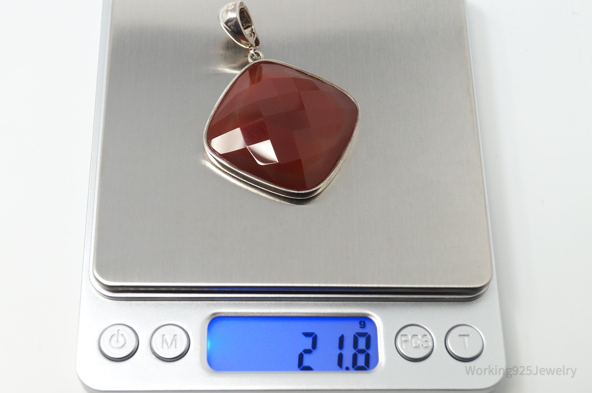 Vintage Designer Whitney Kelly Large Carnelian Sterling Silver Necklace Pendant