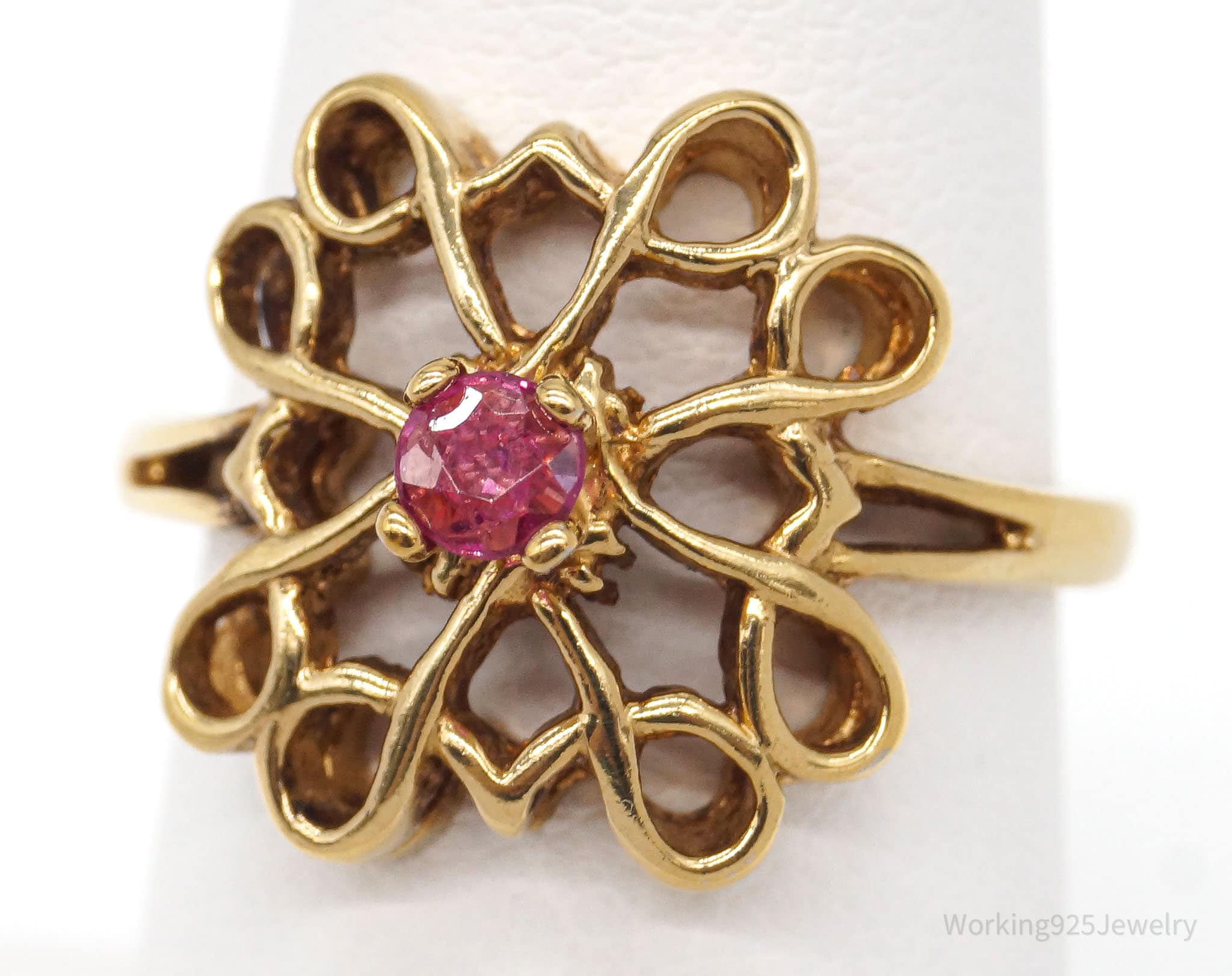 Vintage Designer Avon Ruby Gold Over Sterling Silver Ring - Size 7.25