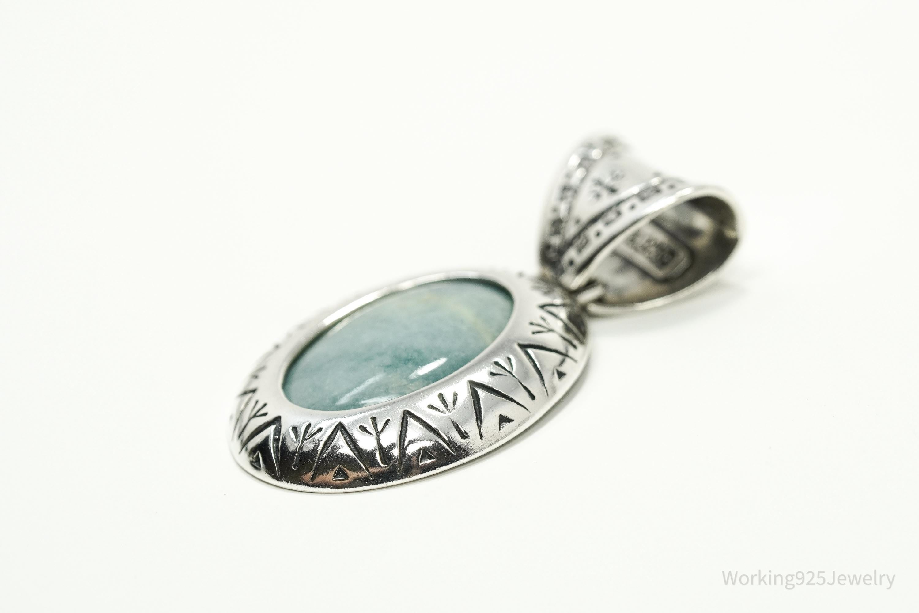 Large Vintage Carolyn Pollack Relios Milky Aquamarine Sterling Silver Pendant 2"