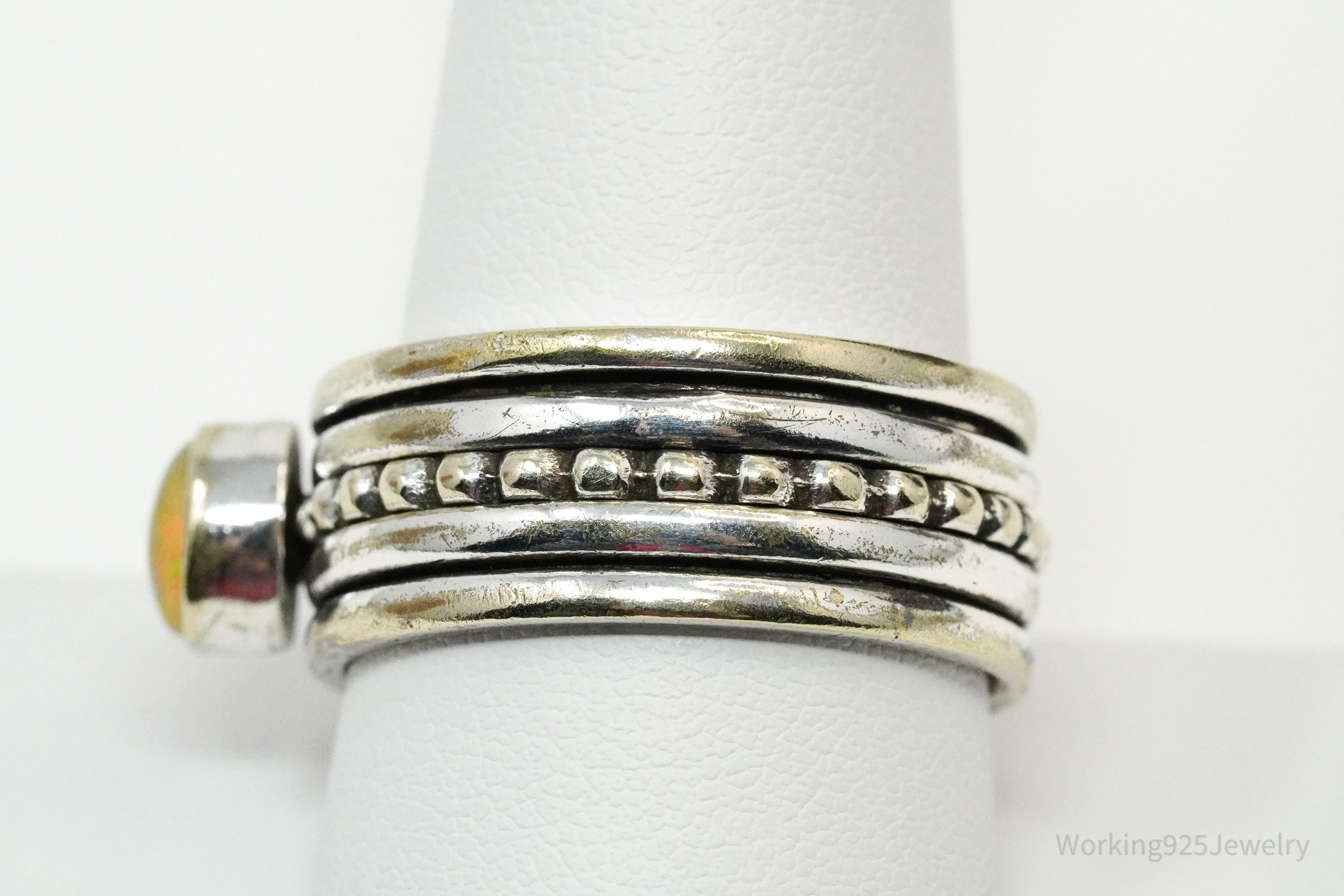 Vintage Opal Gold Wash & Sterling Silver Spinner Band Ring- Size 10.75