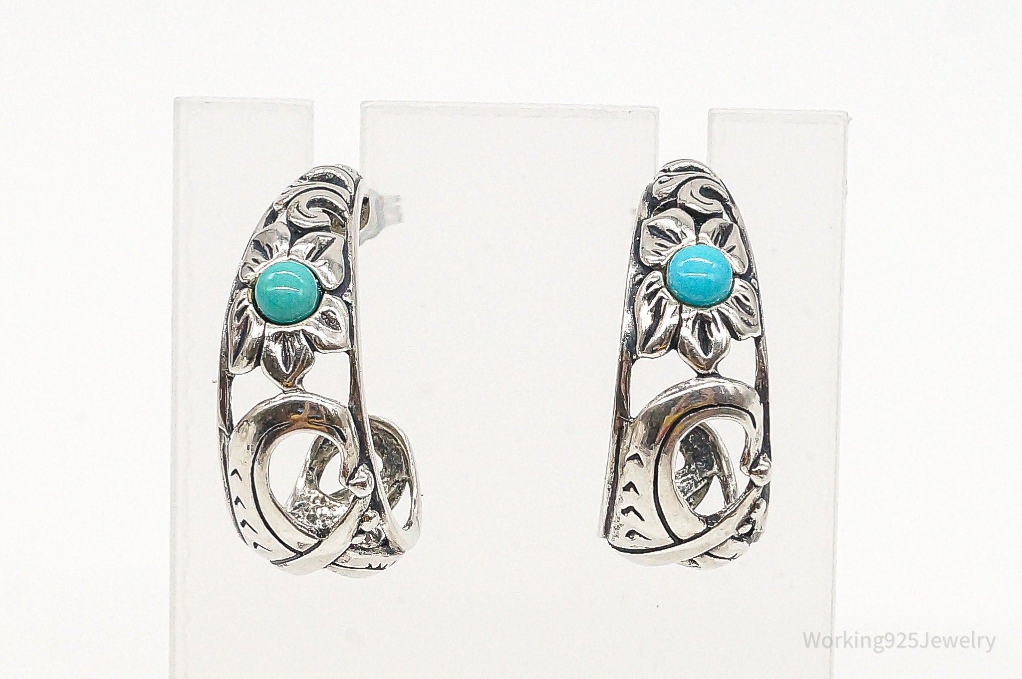 Western Designer Carolyn Pollack Turquoise Sterling Silver Hoop Earrings