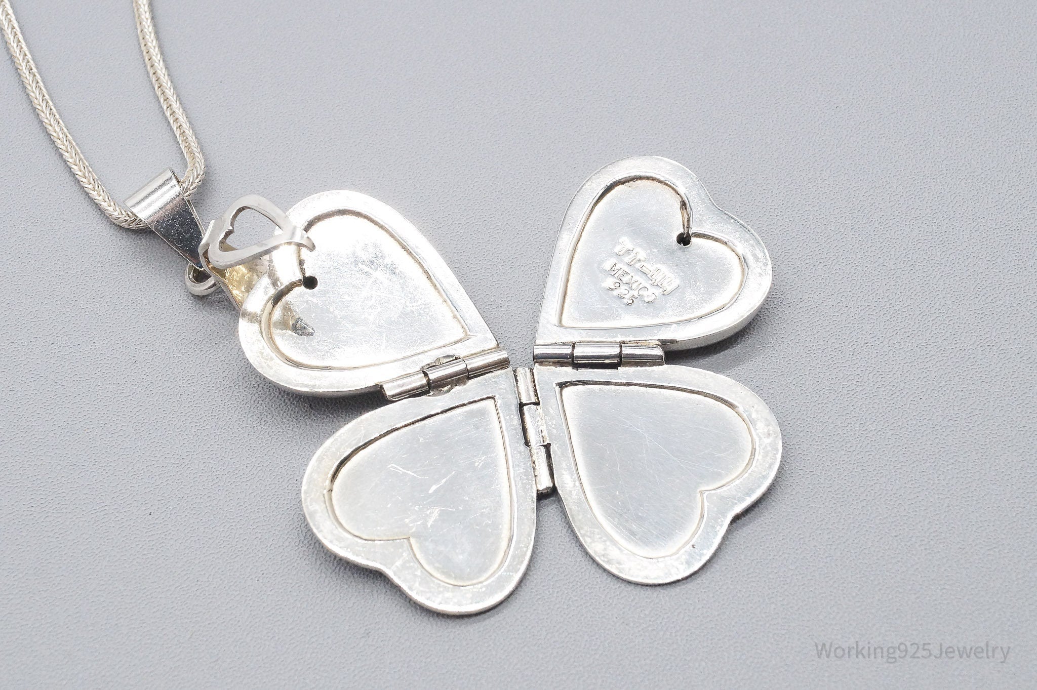 Vintage Large 4 Picture Heart Locket Sterling Silver Necklace 20"