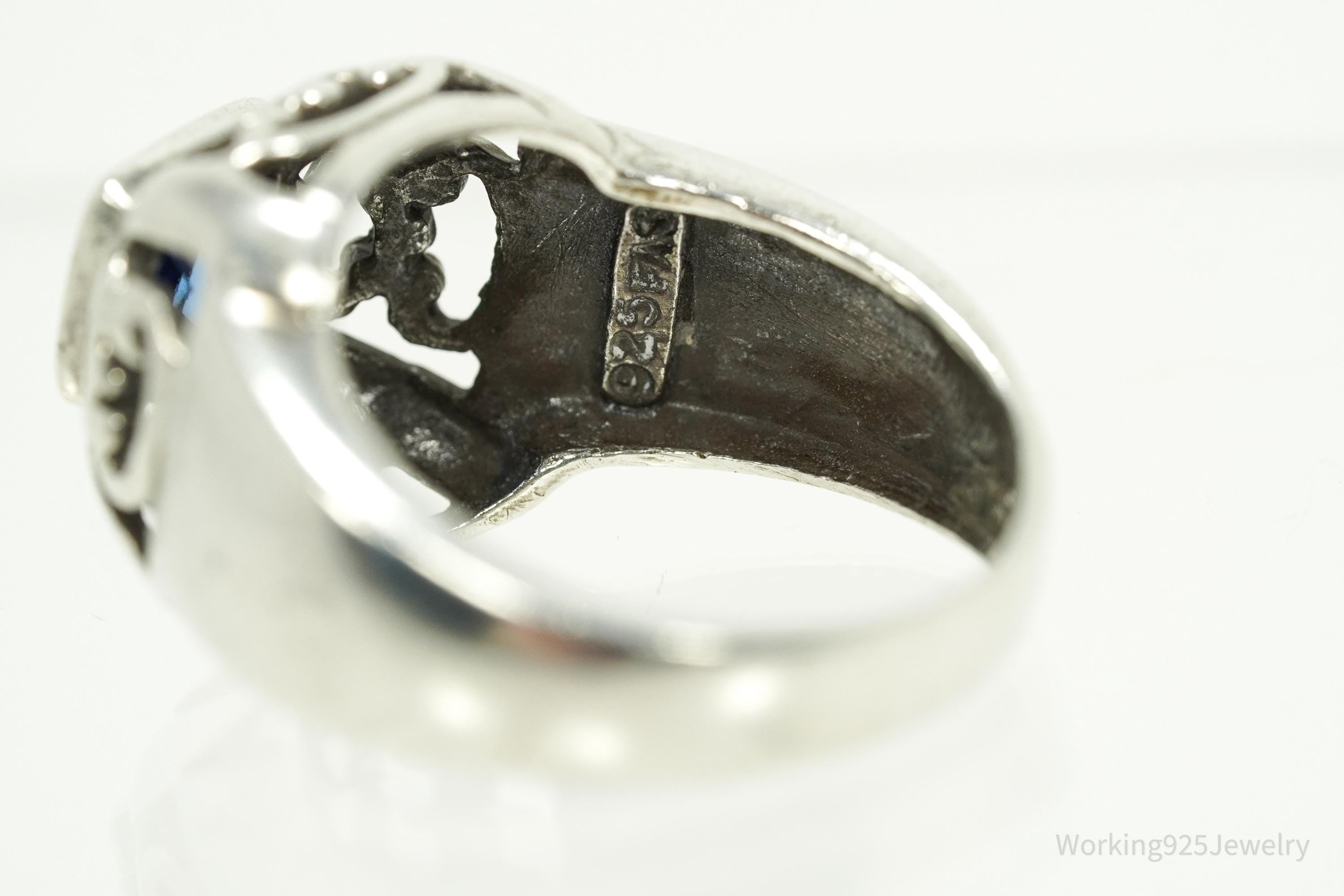 Vintage Blue Cubic Zirconia Sterling Silver Ring - Size 7.25