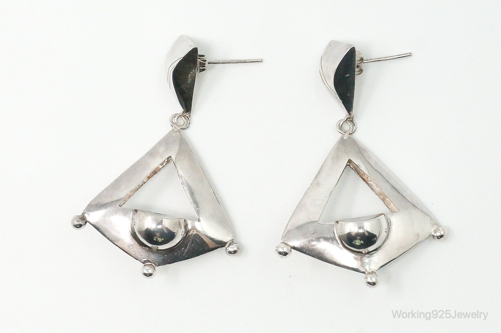 Vintage Sleek Modernist Dangle Sterling Silver Earrings