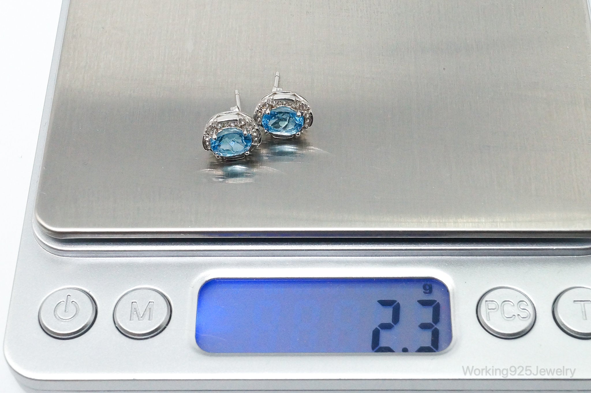 Vintage Blue Topaz Cubic Zirconia Sterling Silver Earrings