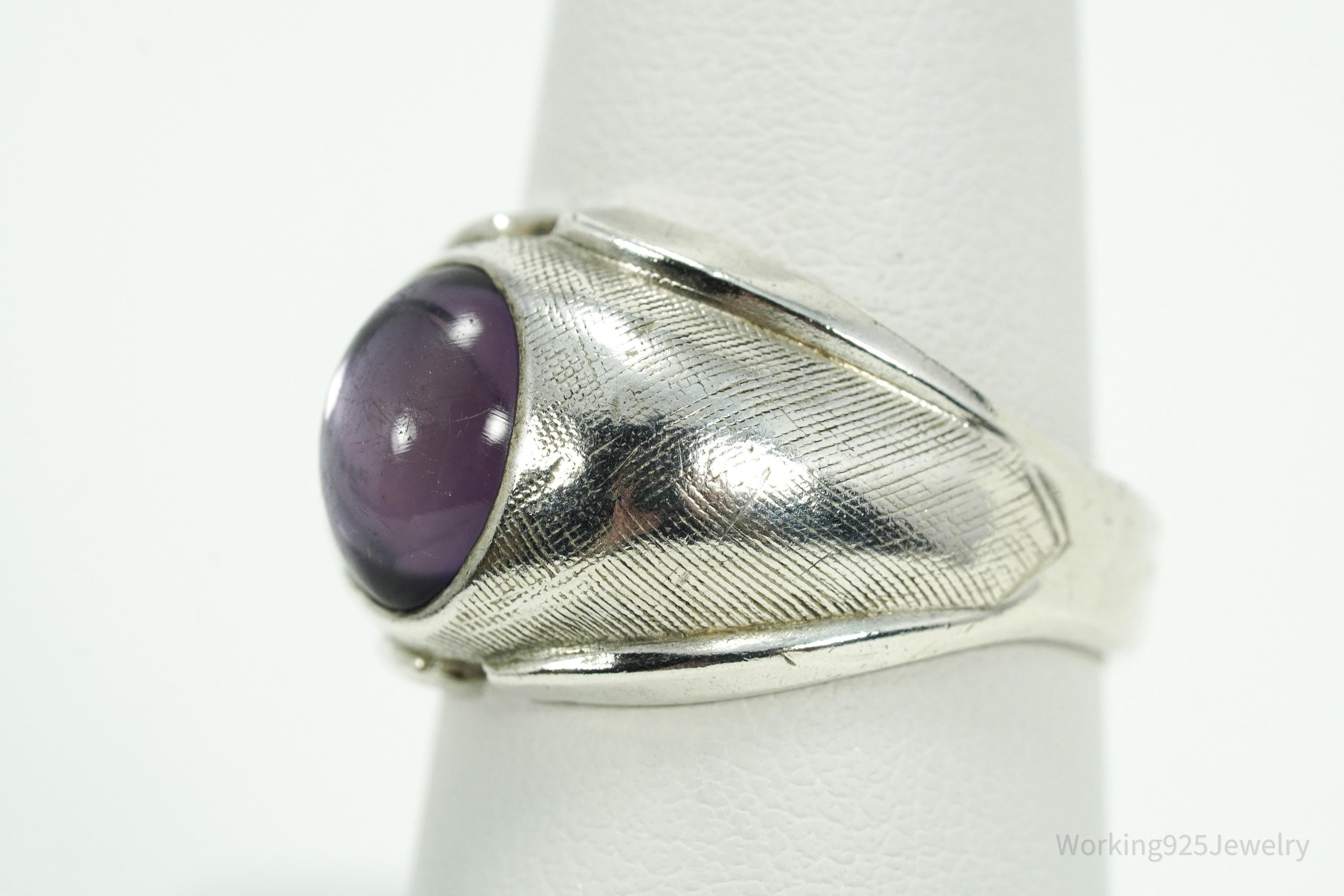 Vintage Vargas Co Amethyst Sterling Silver Cigar Ring - Size 8.75