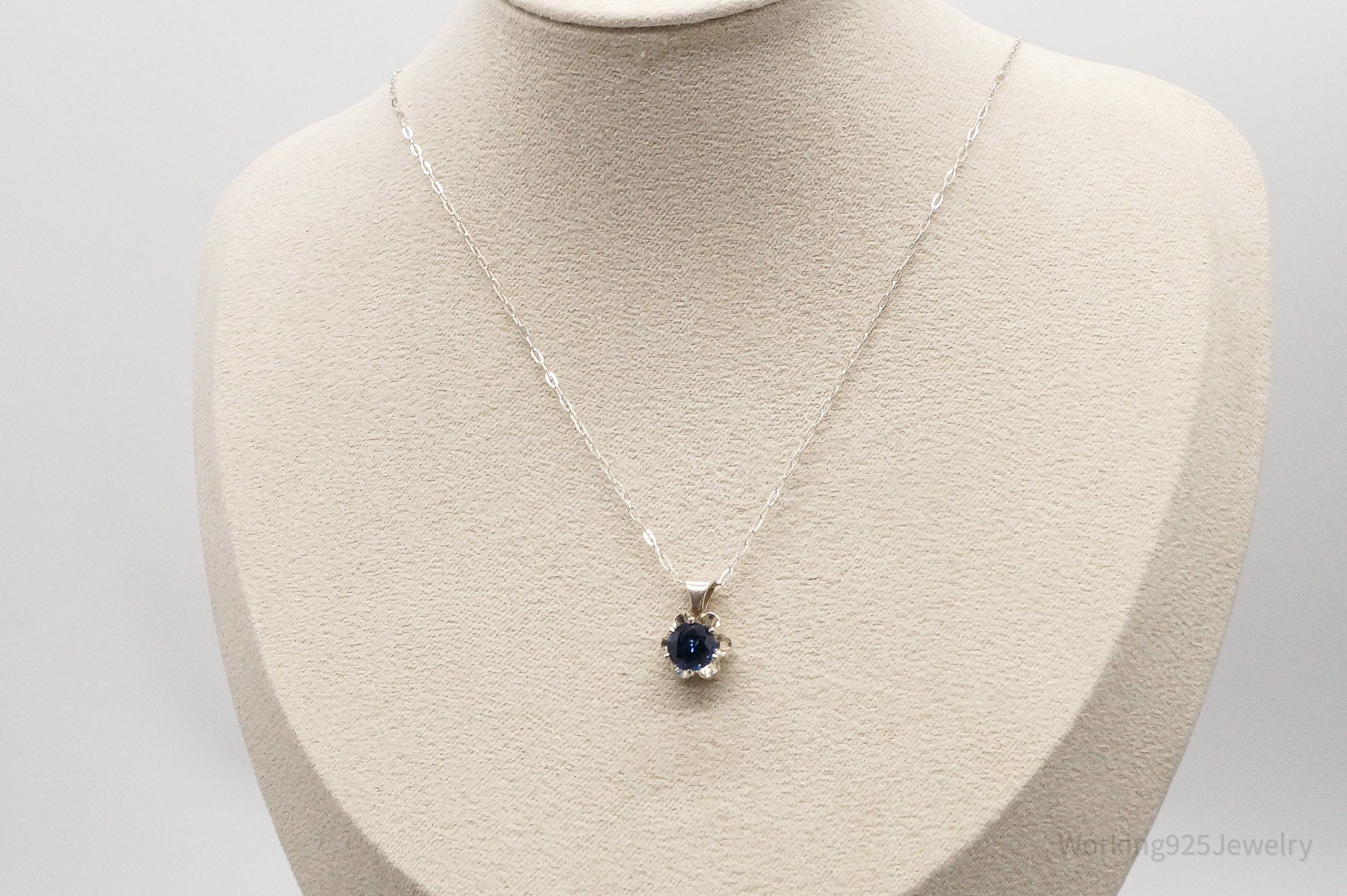 Vintage Blue Diamonique Cubic Zirconia Sterling Silver Necklace 17"