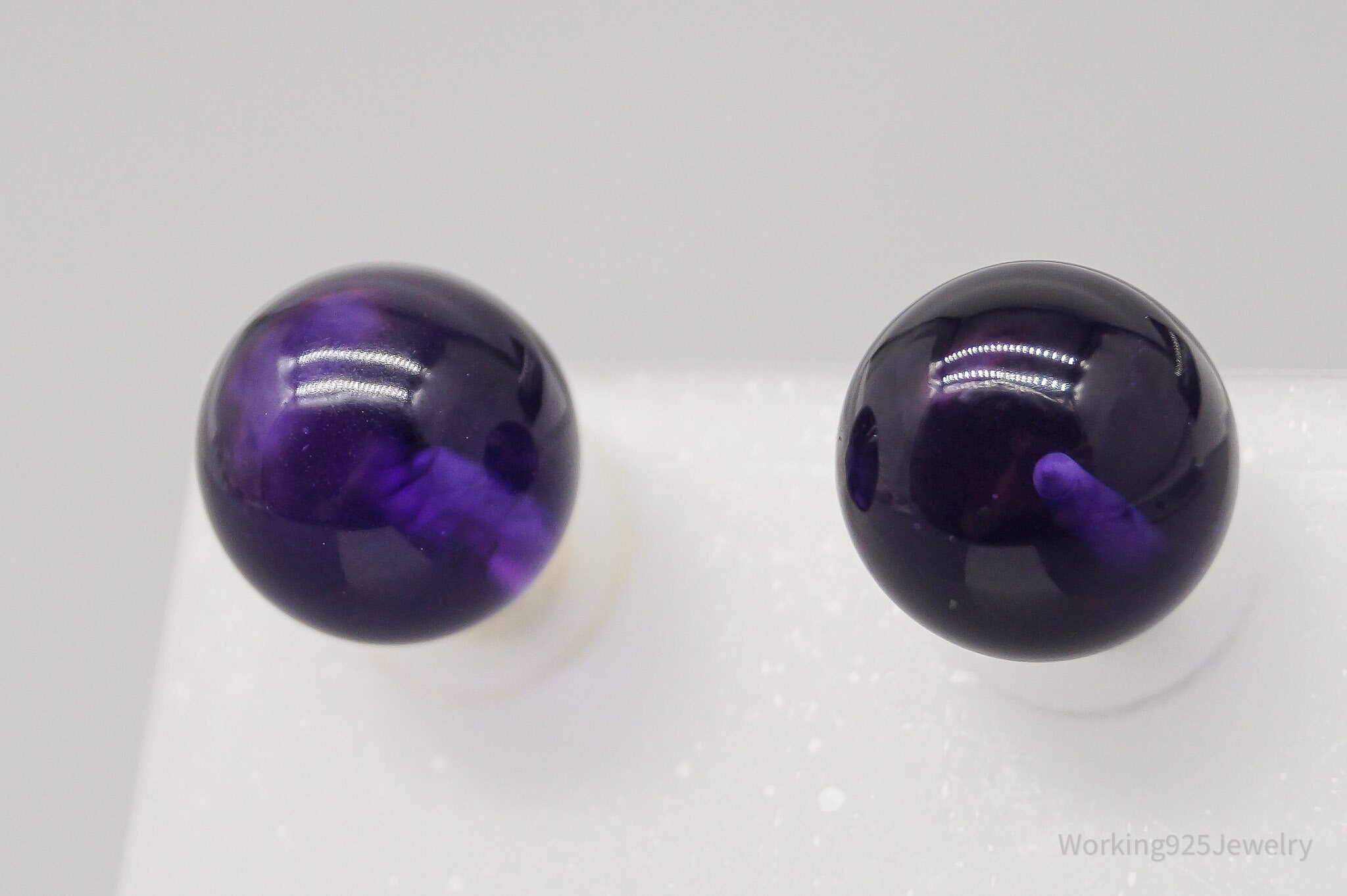 Vintage Large Mid Century Purple Plastic Orbs Silver Earrings