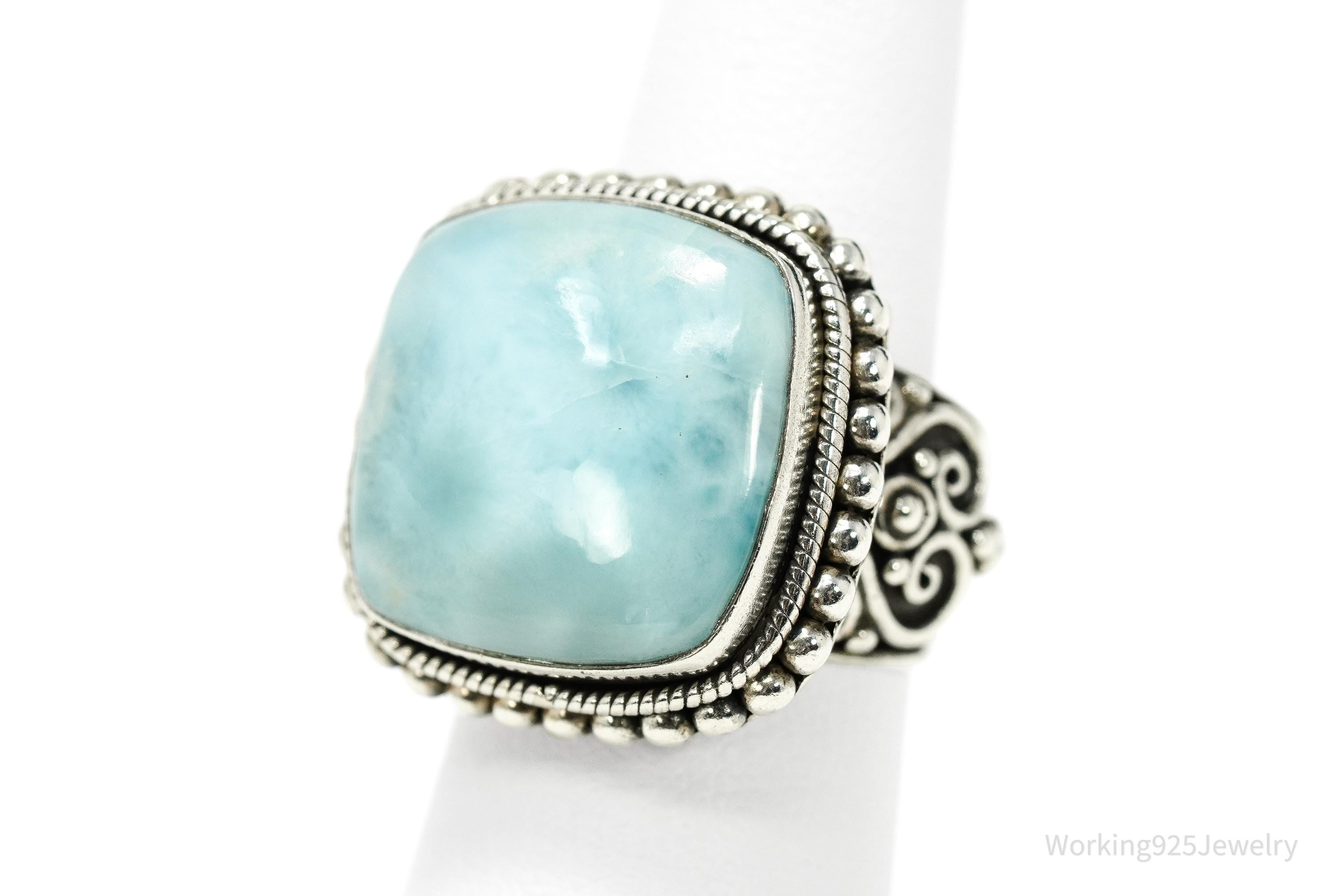 Vintage Samuel J Benham BJC Blue Larimar Sterling Silver Ring - Size 6.25