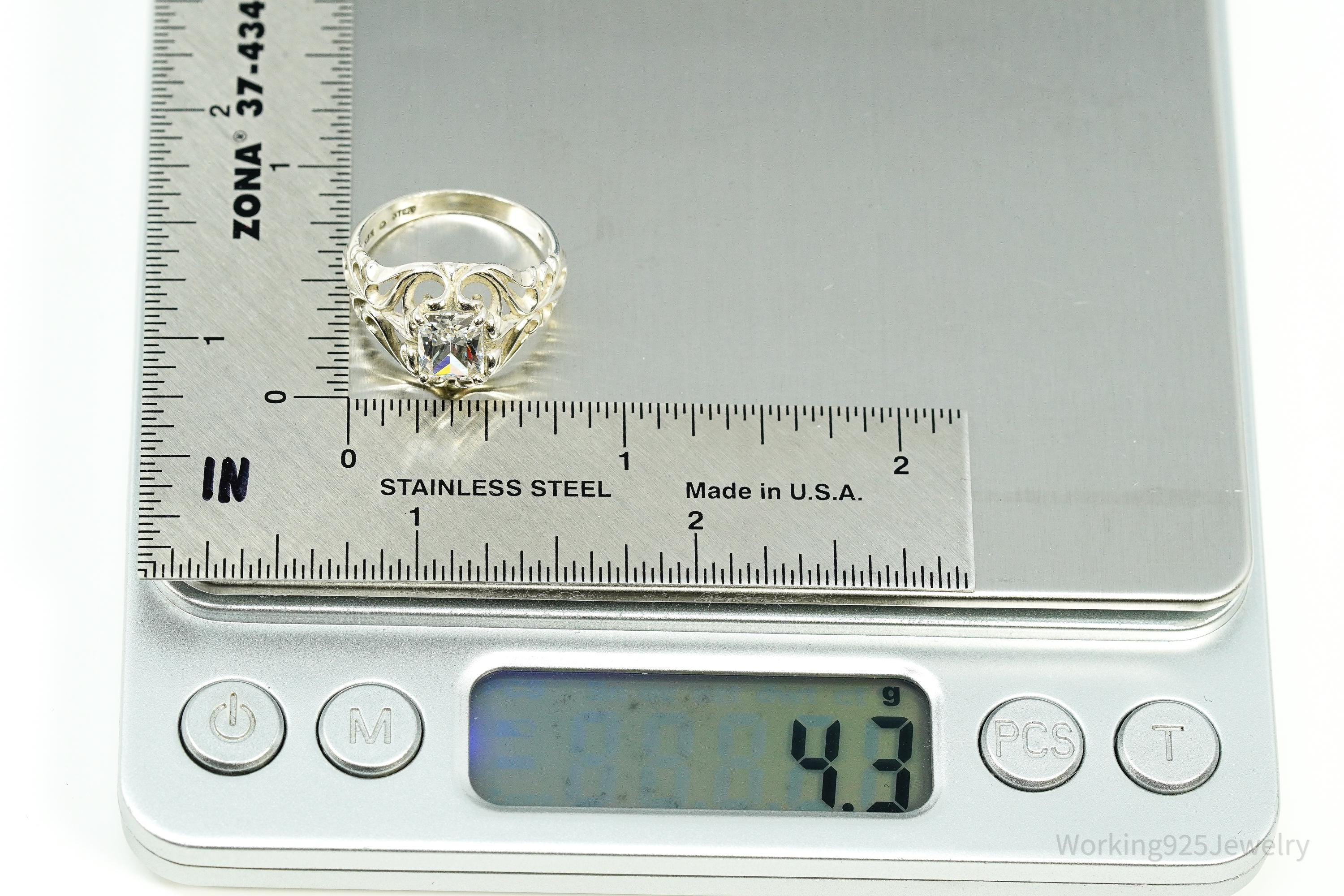 Vintage Designer Kabana Cubic Zirconia Sterling Silver Ring - Size 7.25