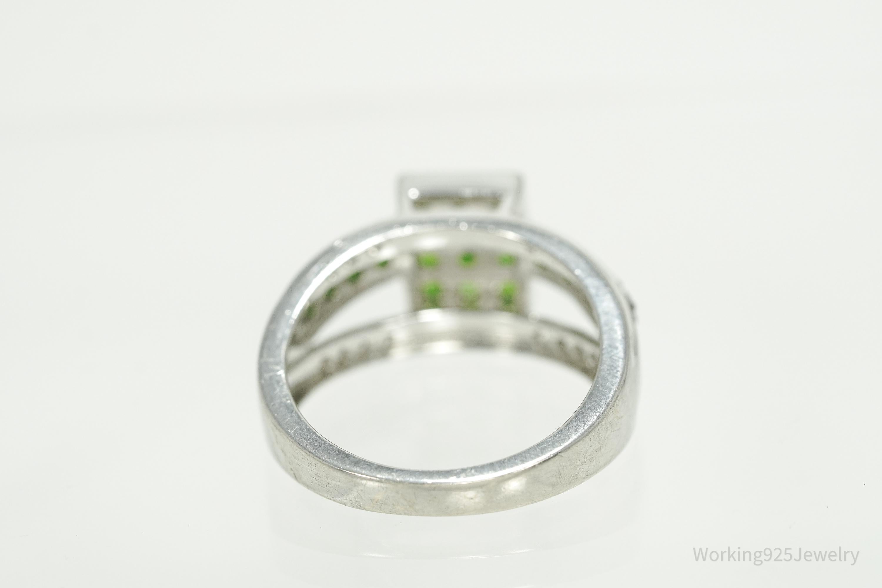 BBJ Green Chrome Diopside & Cubic Zirconia Sterling Silver Ring Size 6.75