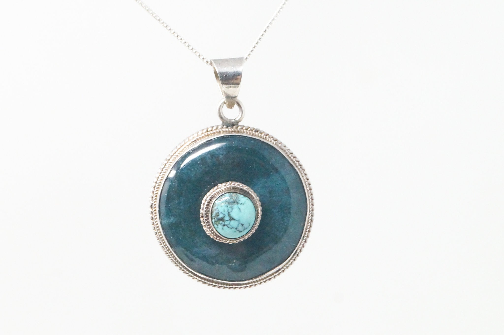 Vintage Southwest Style Turquoise Sterling Silver Necklace Pendant