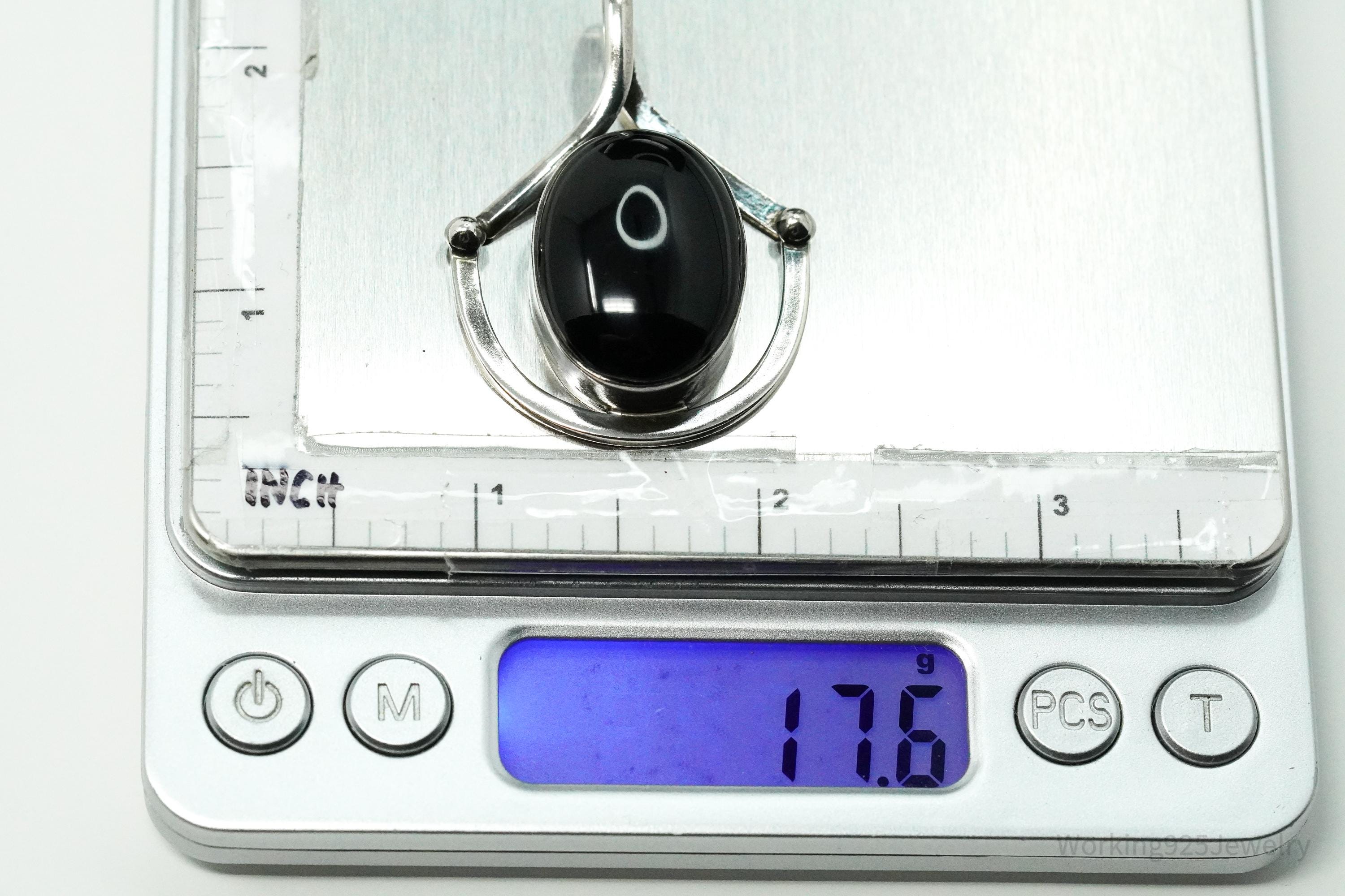 Vintage Mexican Modernist Style Black Onyx Sterling Silver Pendant