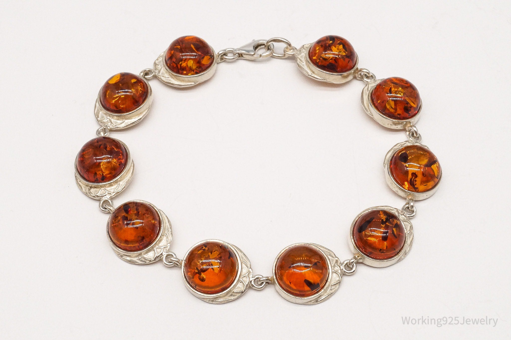 Vintage Amber Modernist Sterling Silver Bracelet - 7 3/8"