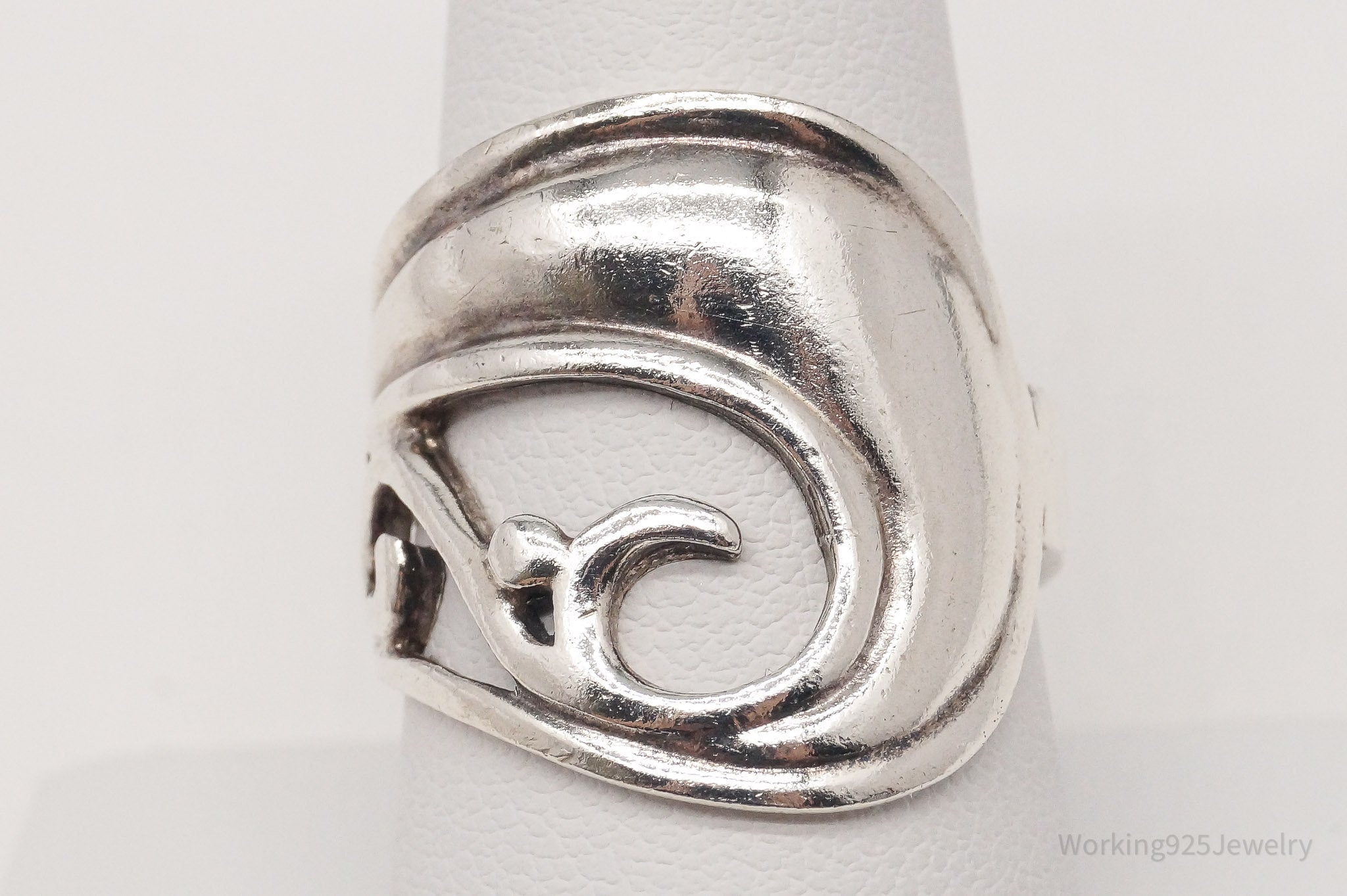 Vintage Wave Swirls Sterling Silver Ring - Size 8.75