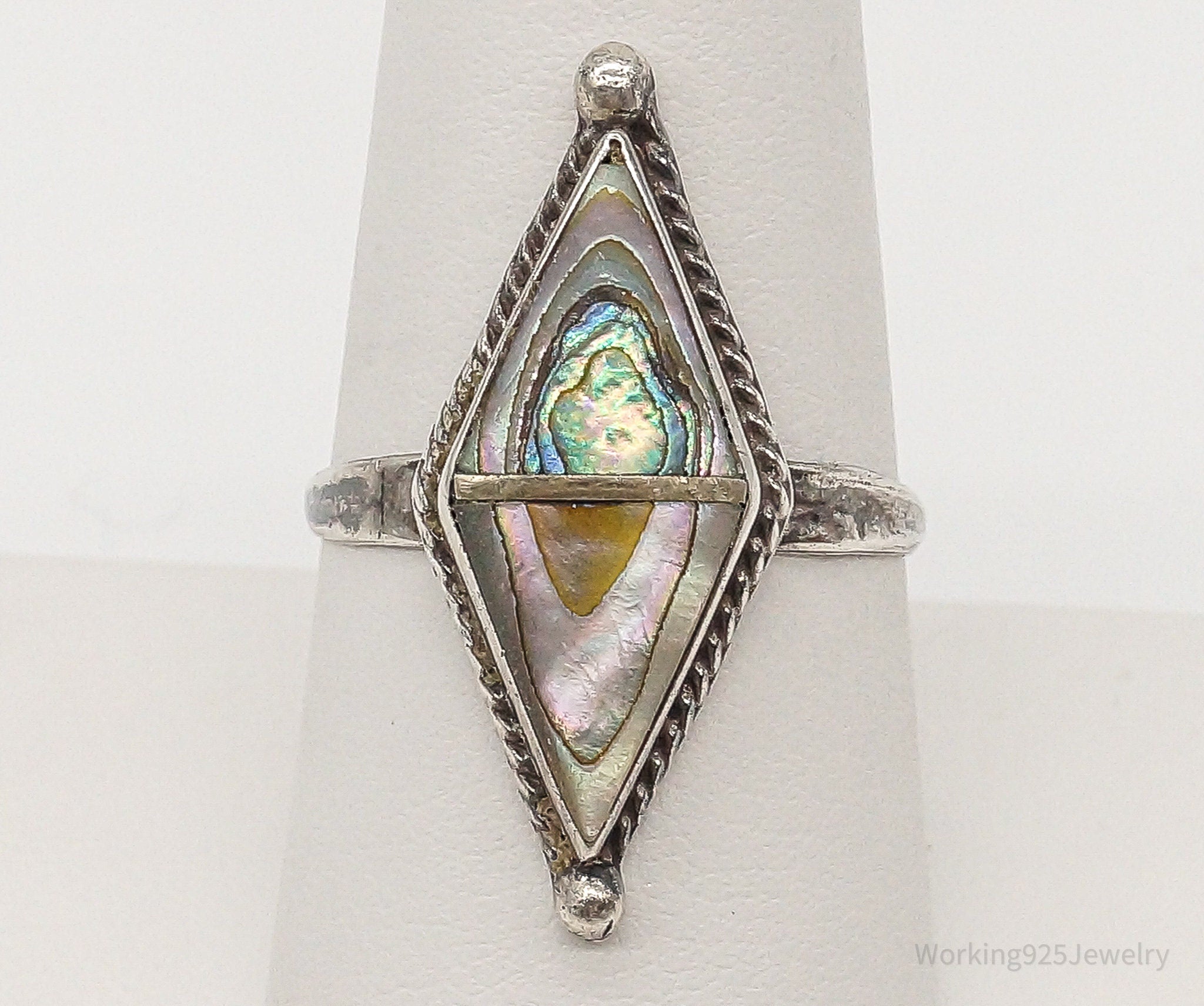 Vintage Mexico Paua Abalone Shell Sterling Silver Ring SZ 8.5