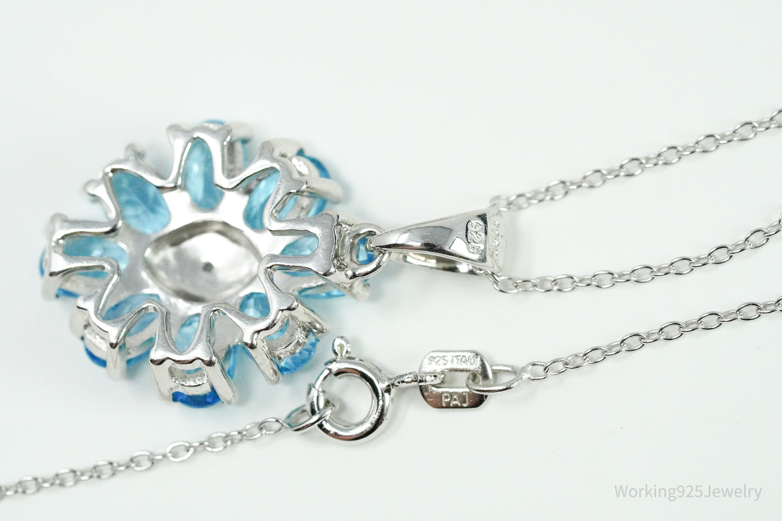 TGGC Blue Topaz & Diamond Sterling Silver Chain Necklace 18"