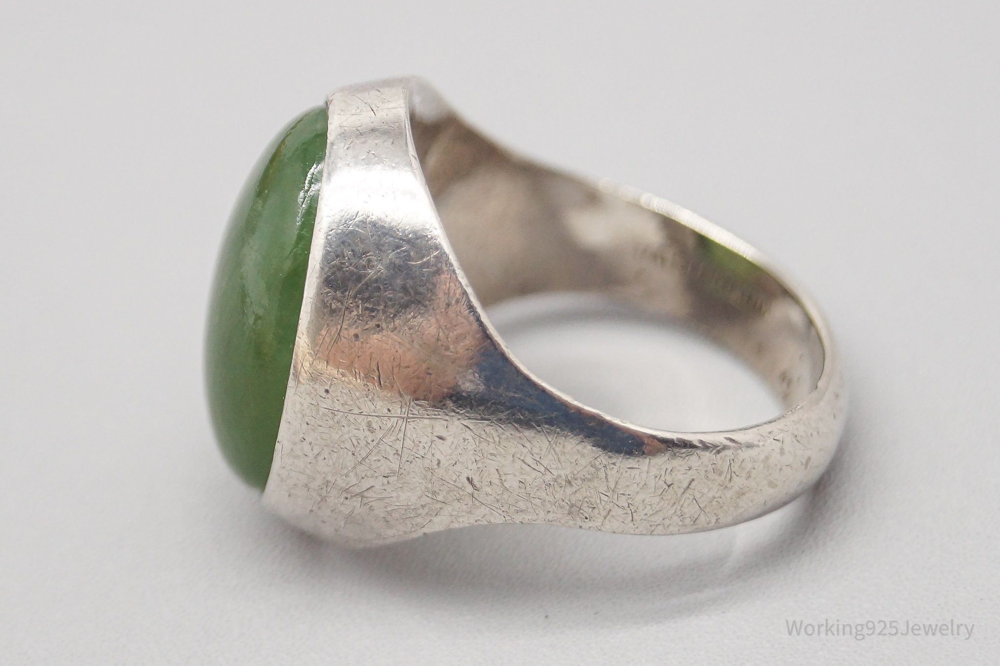 Antique Nephrite Jade Sterling Silver Ring - Size 10