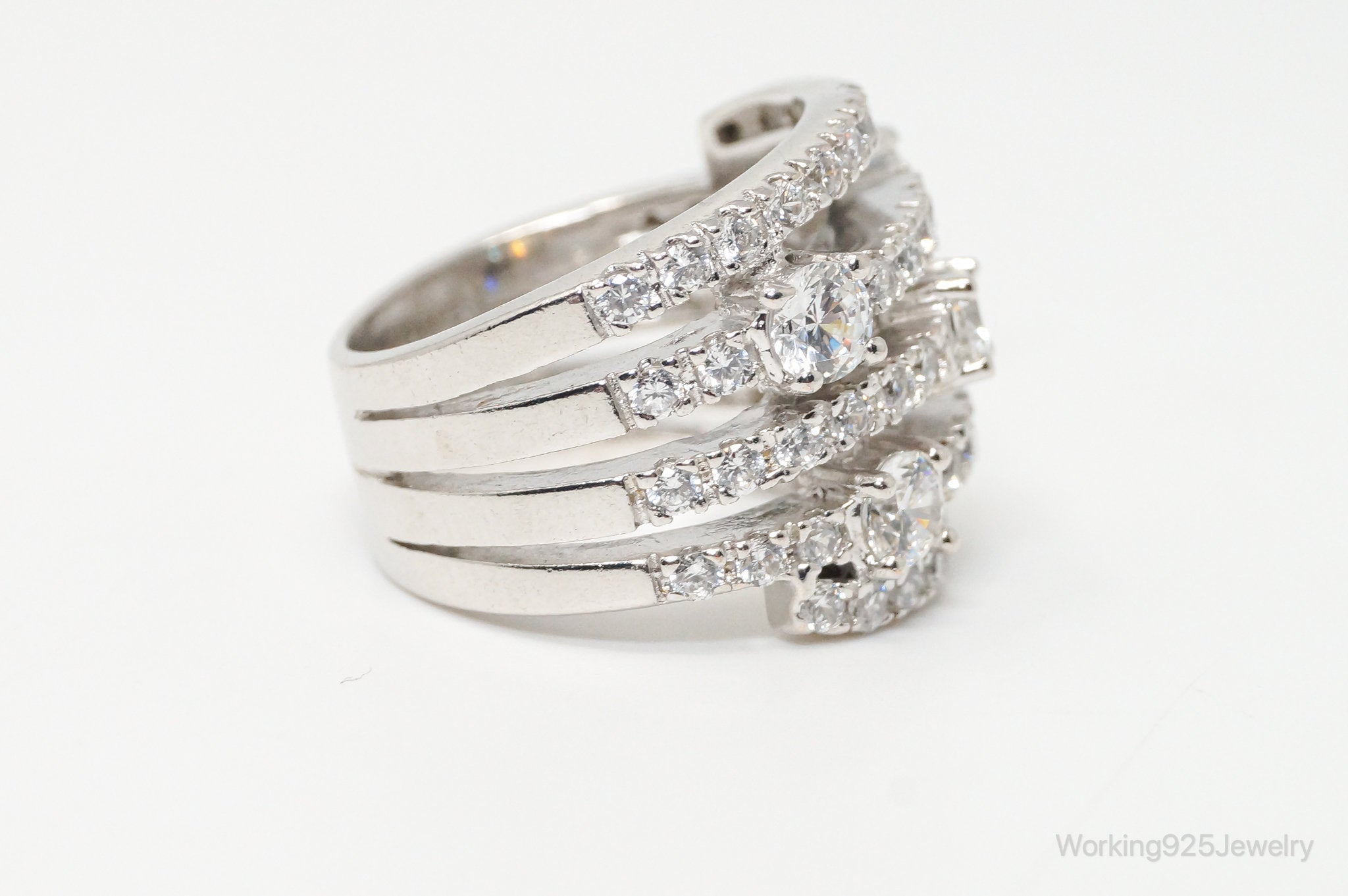 Vintage Designer Cubic Zirconia Statement Ring Sterling Silver - SZ 6.25