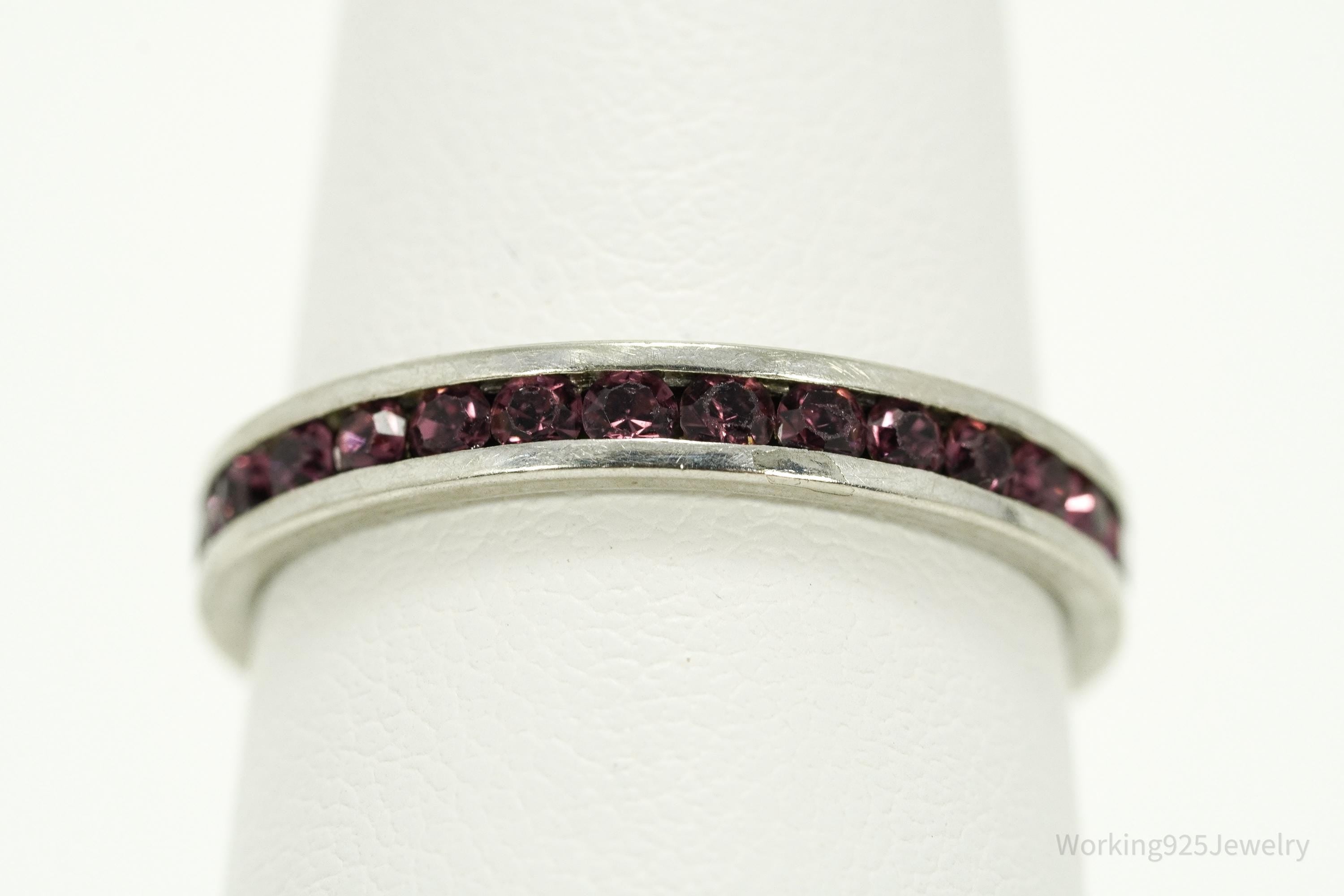 Vintage Crystal Sterling Silver Band Ring - Size 7