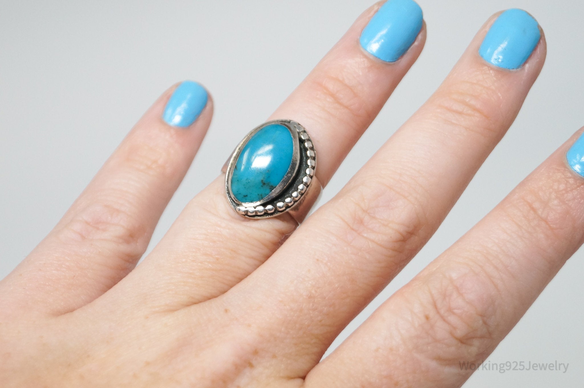 Vtg Native American Turquoise Unsigned Sterling Silver Ring - Sz 6