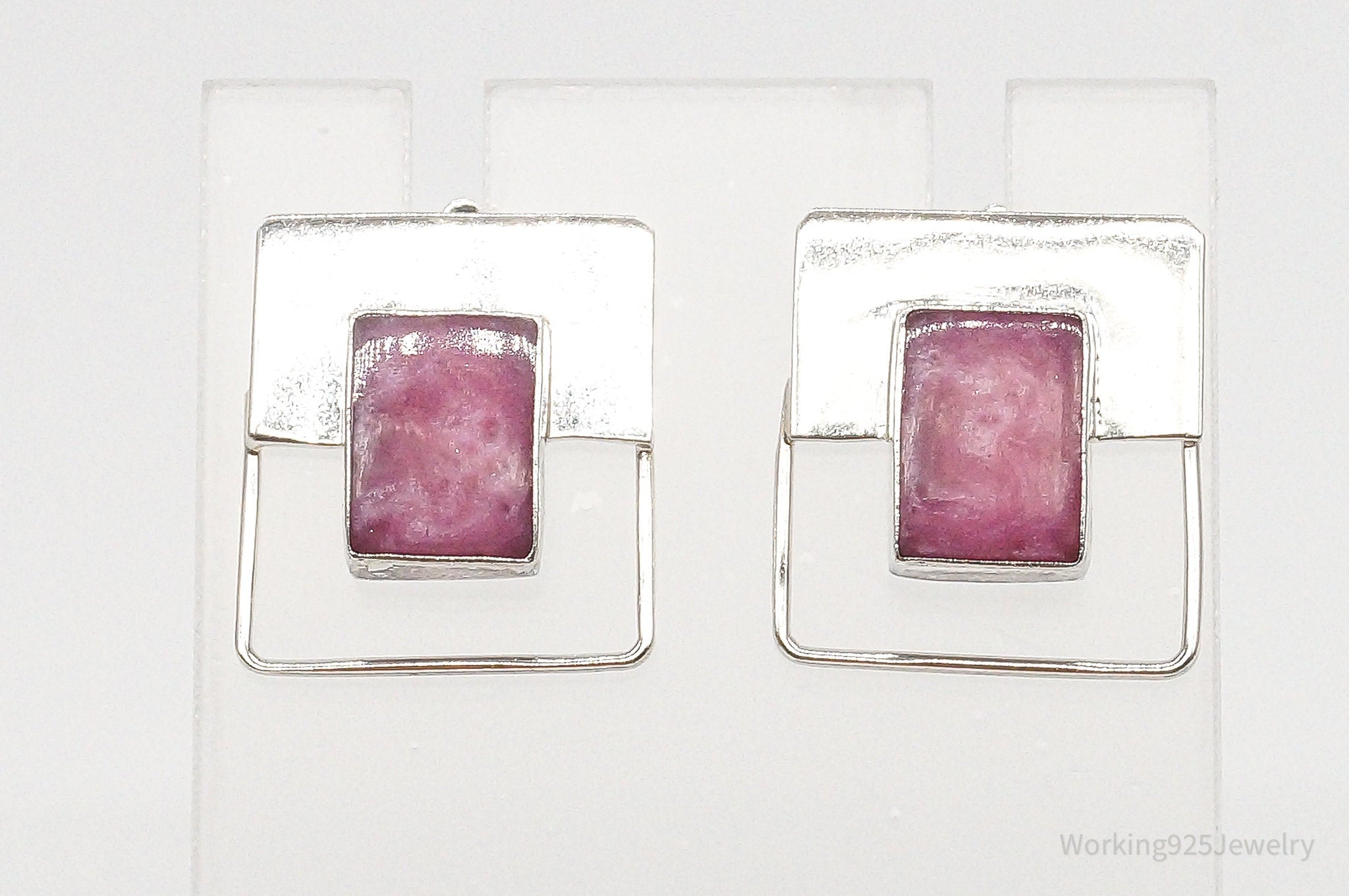 Vintage Modernist Resin Square Sterling Silver Earrings