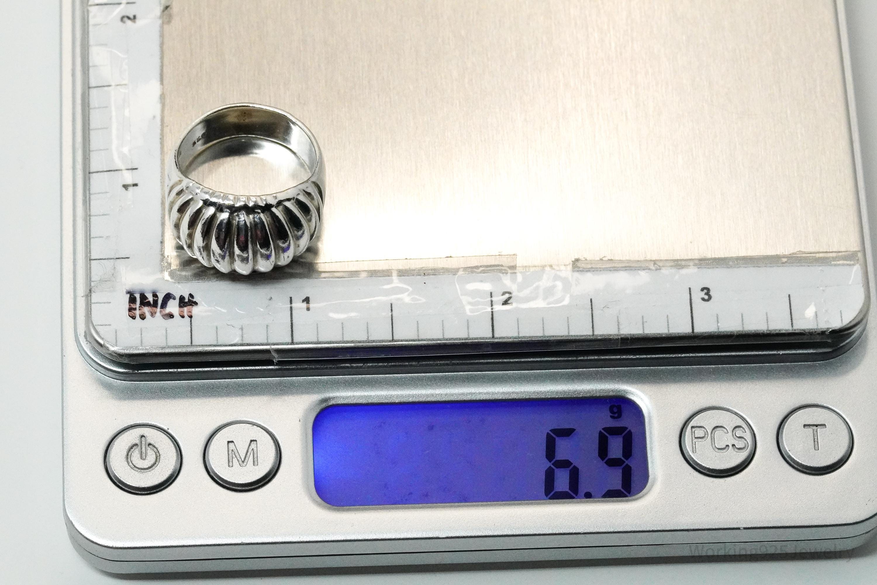 Vintage Puffy Ribbed Style Sterling Silver Ring - Size 7