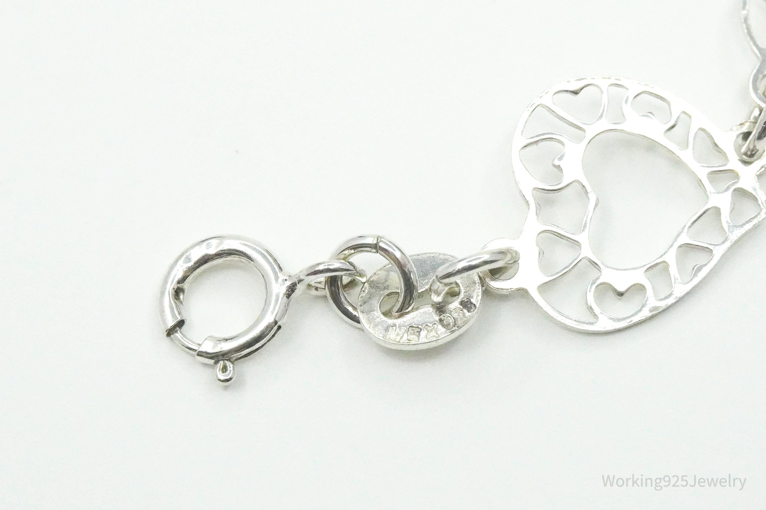 Vintage Linked Hearts Sterling Silver Bracelet 7.25"