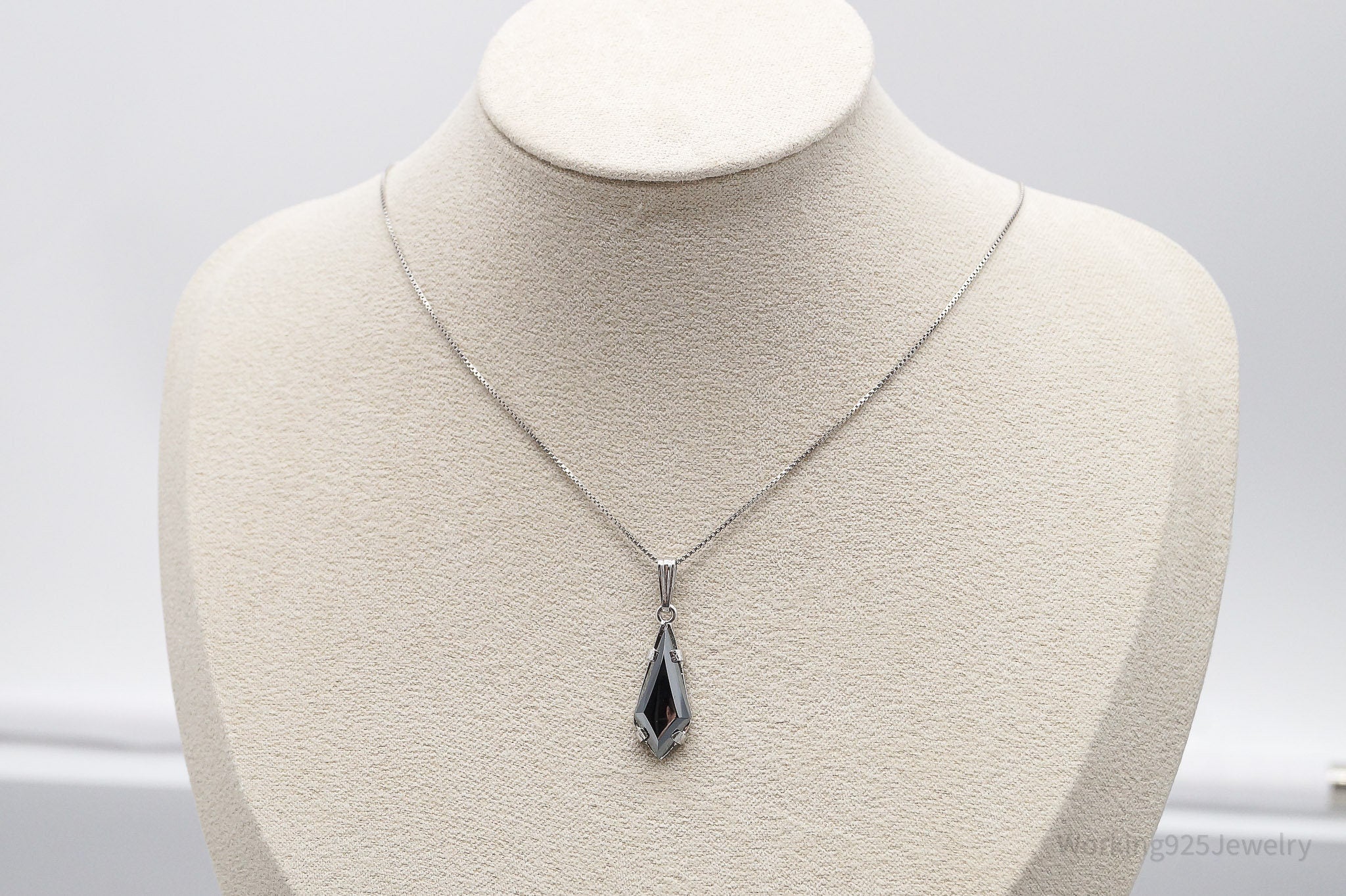 Vintage Art Deco Hematite Sterling Silver Necklace 20"