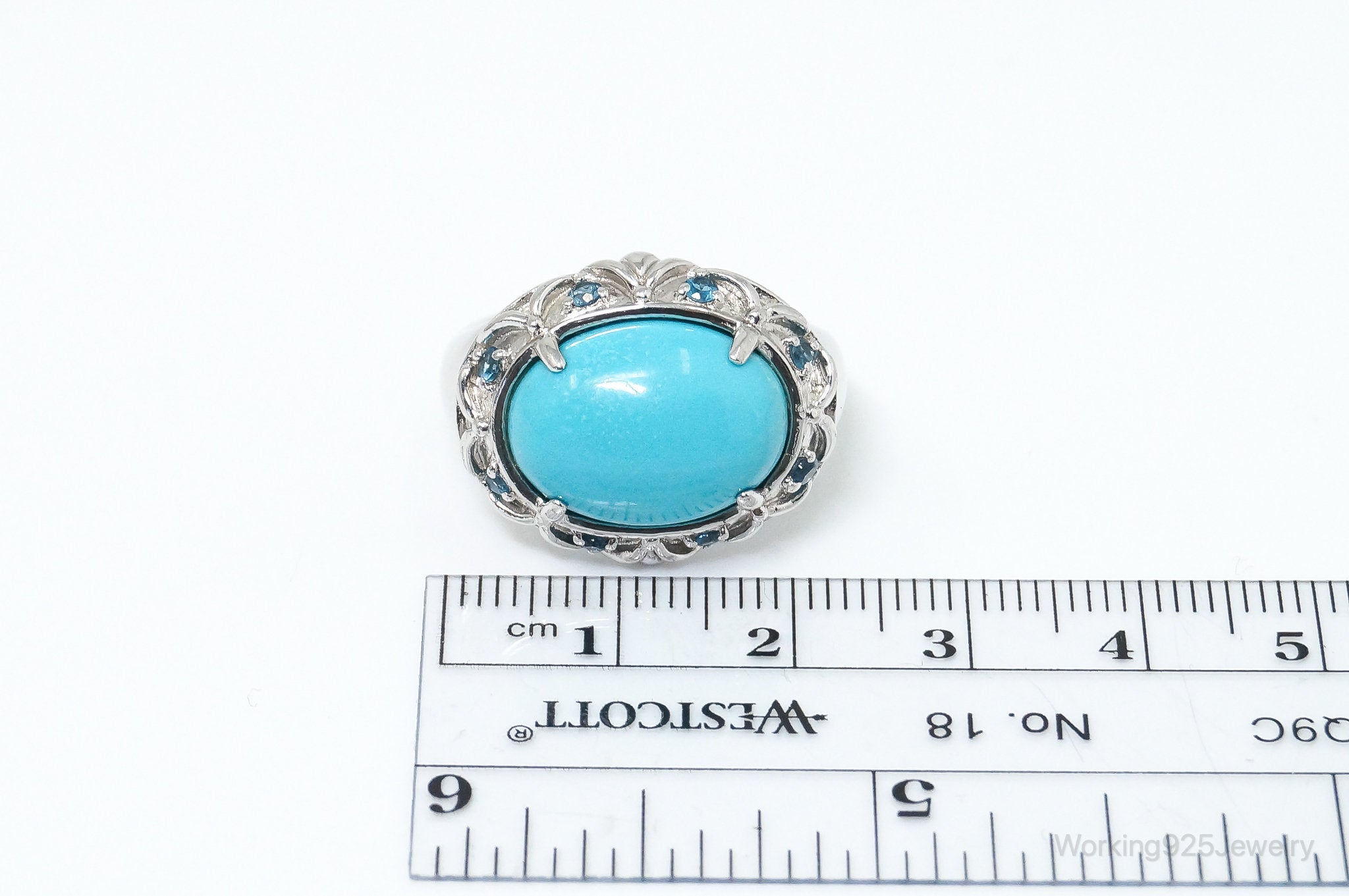 Vintage Turquoise Blue Topaz Sterling Silver Ring - Size 8