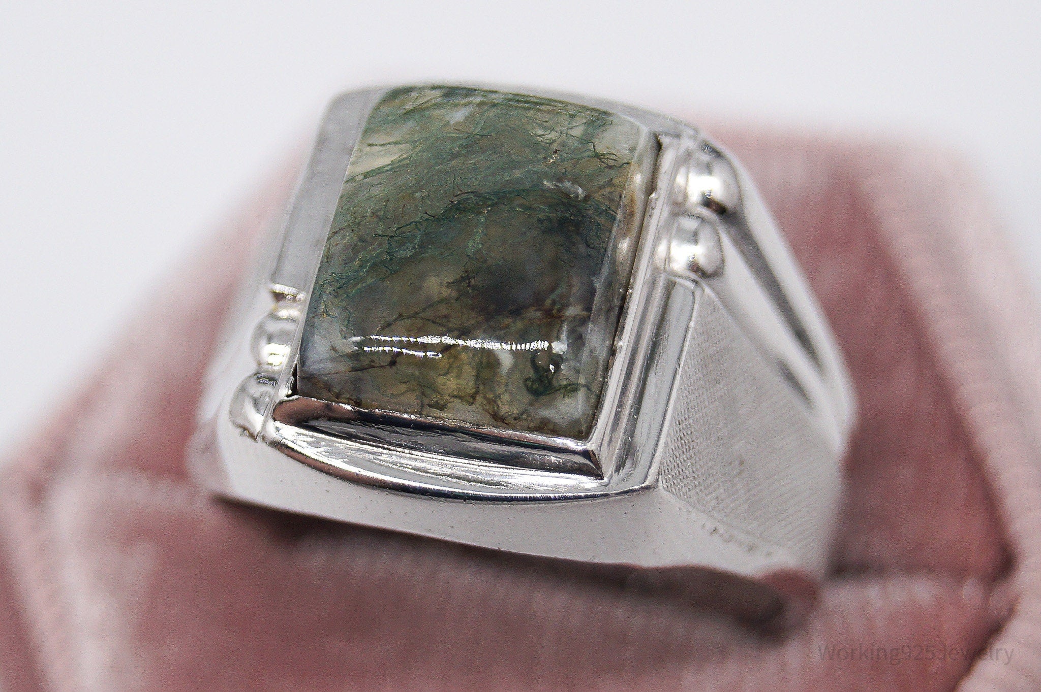 Vintage Vargas Mfg. Co. Moss Agate Sterling Silver Ring - Size 10.75