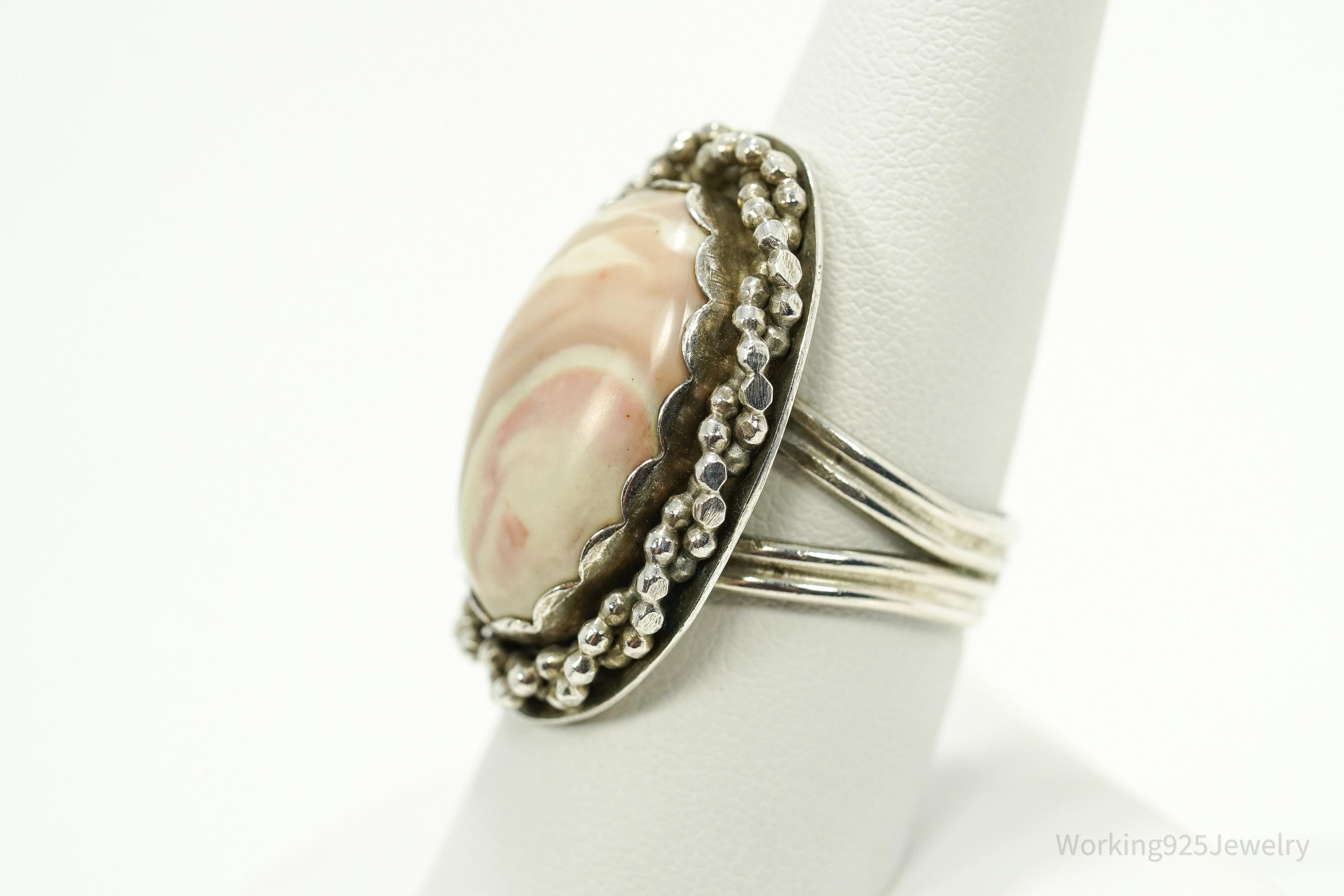 Vintage Large Agate Silver Ring - Size 9.25