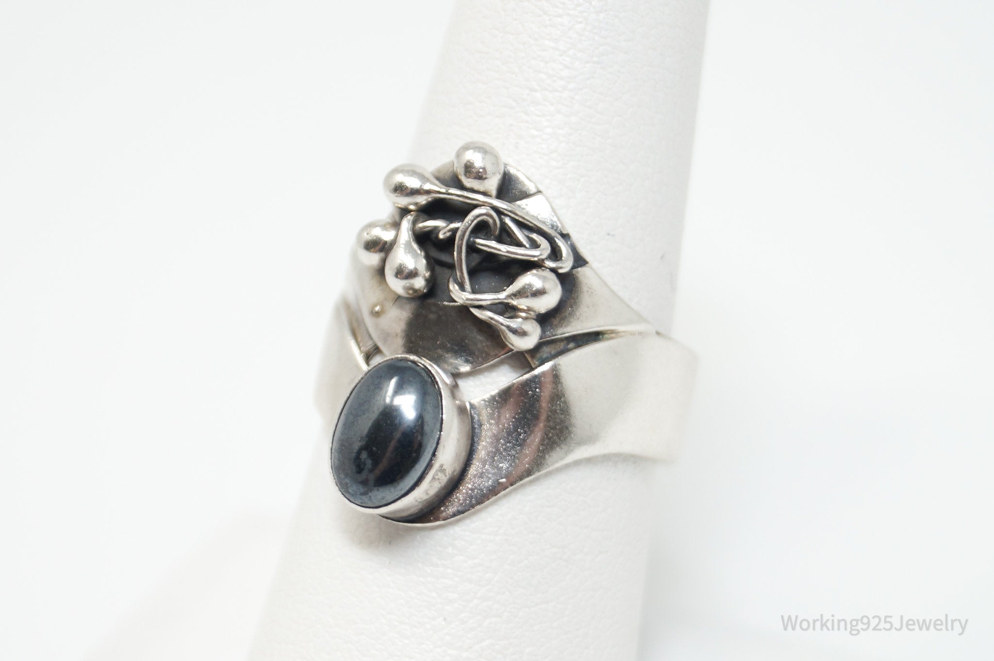 Vintage Modernist YABAR Hematite Sterling Silver Ring - Size 7.75