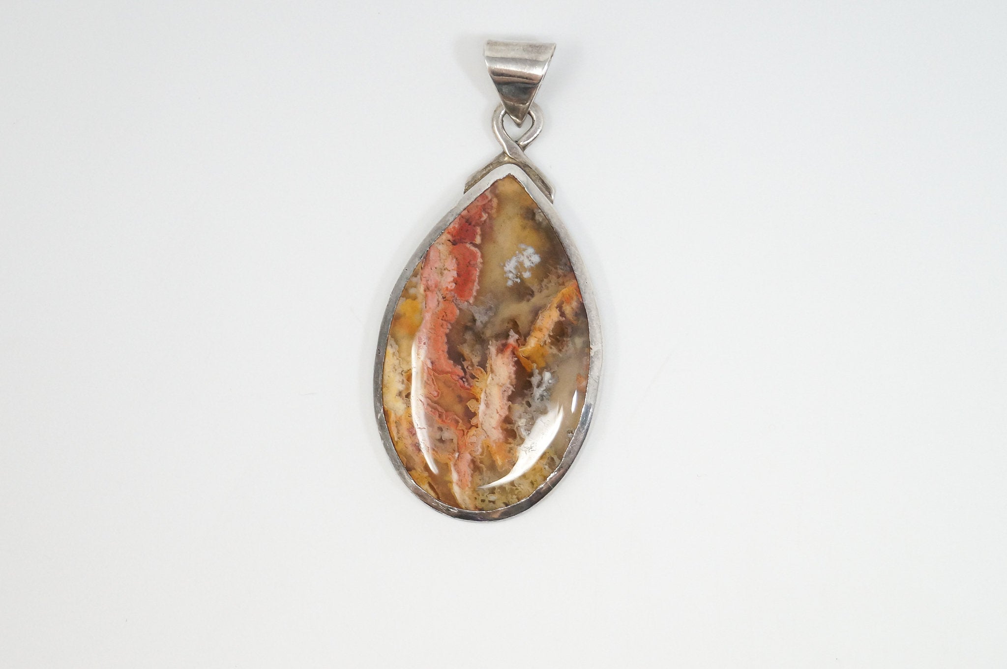 Vintage Plume Agate Sterling Silver Necklace Pendant