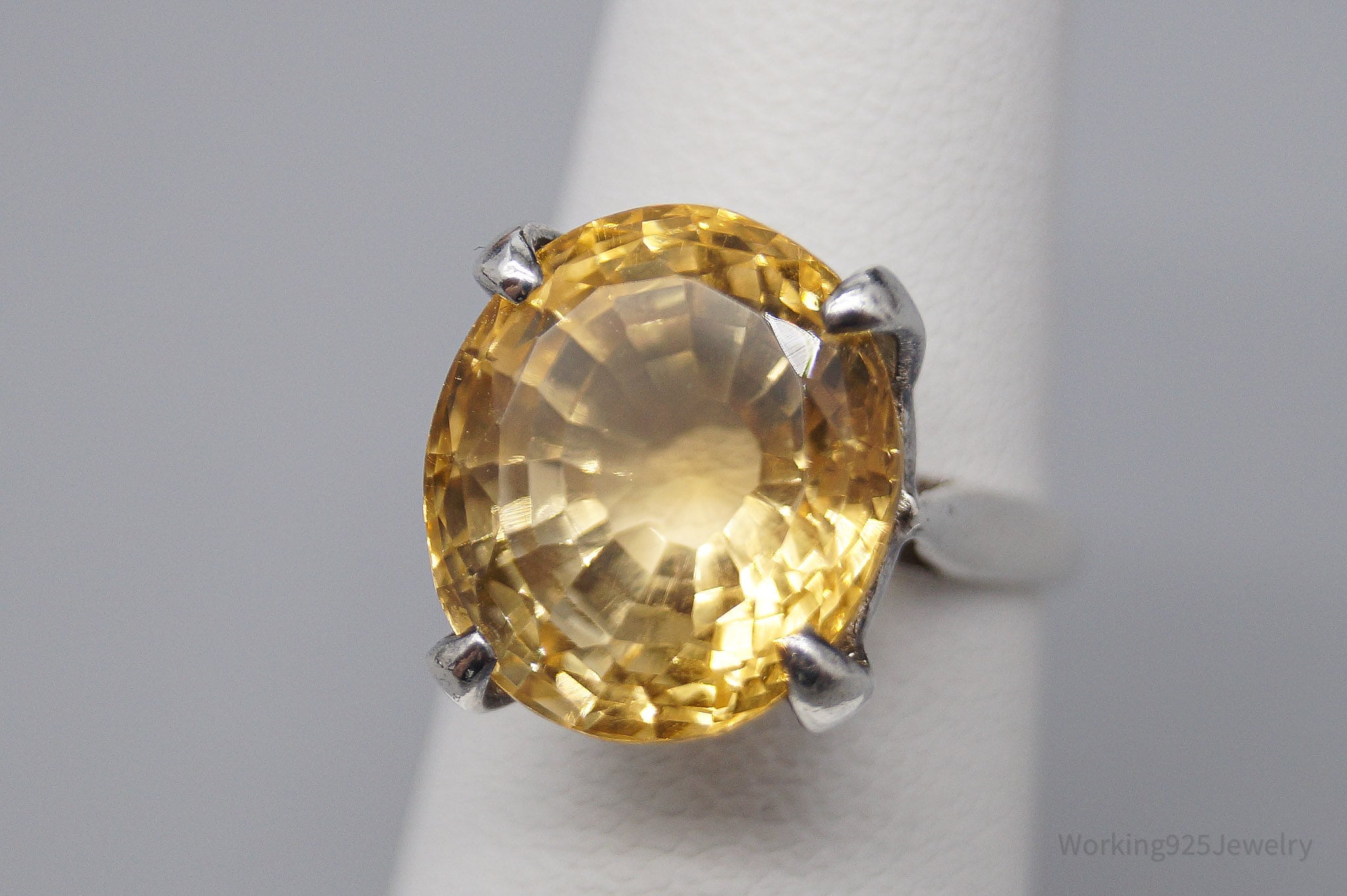 Vintage Large Citrine Silver Ring - Size 5