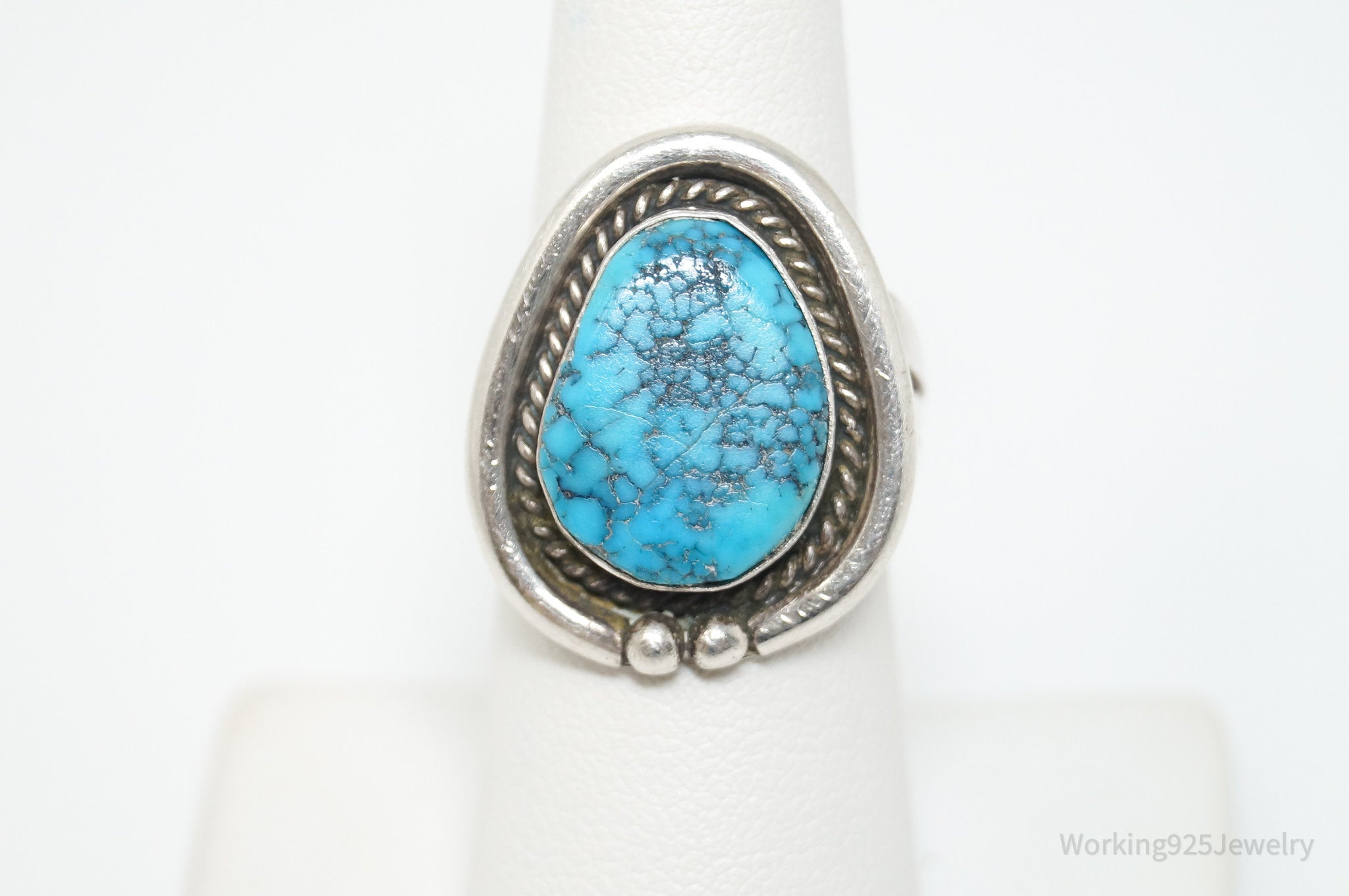 Vtg Native American Turquoise Unsigned Sterling Silver Ring - Sz 7.5