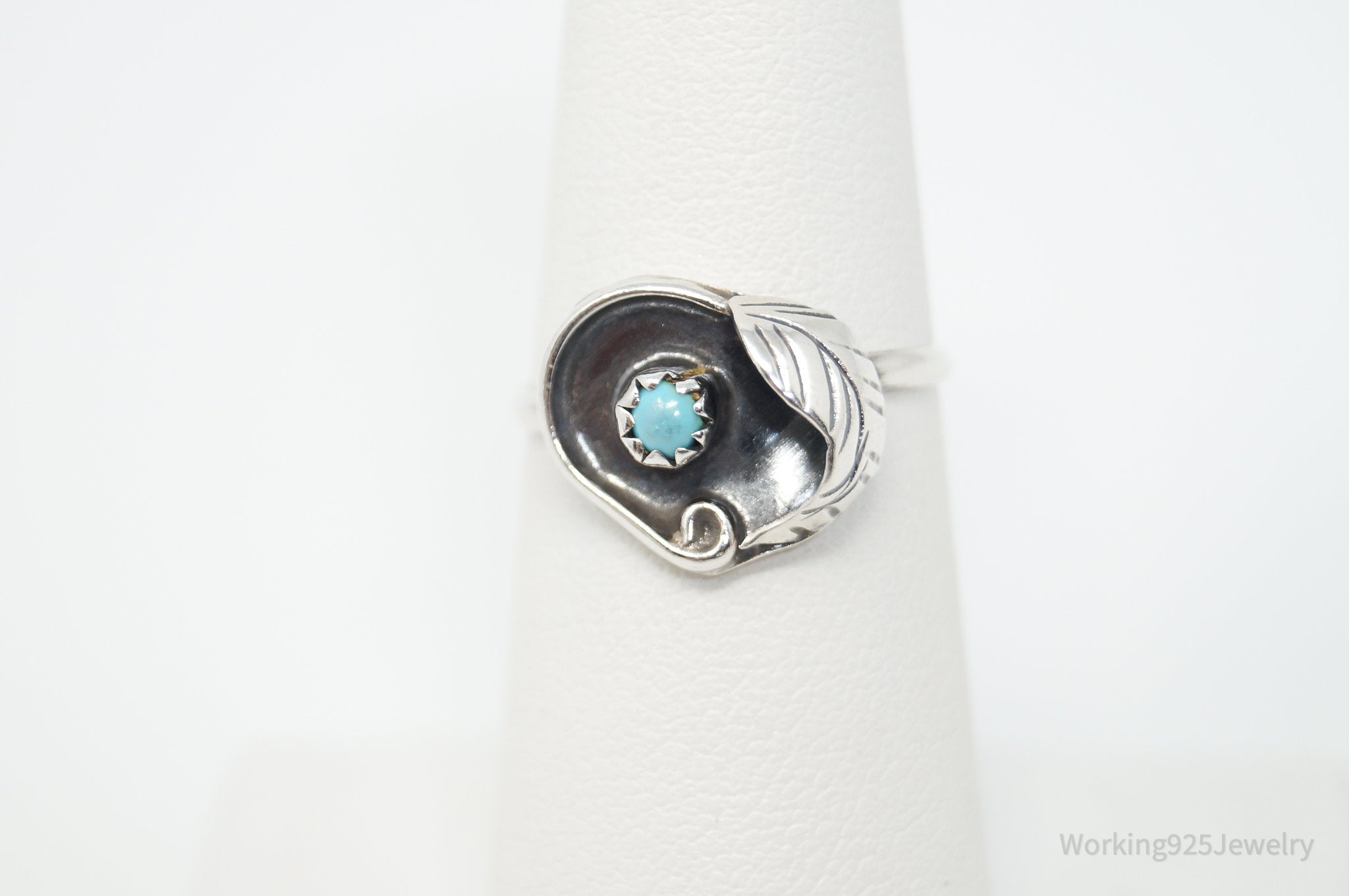 Vintage Native American Turquoise Unsigned Sterling Silver Ring - Sz 6