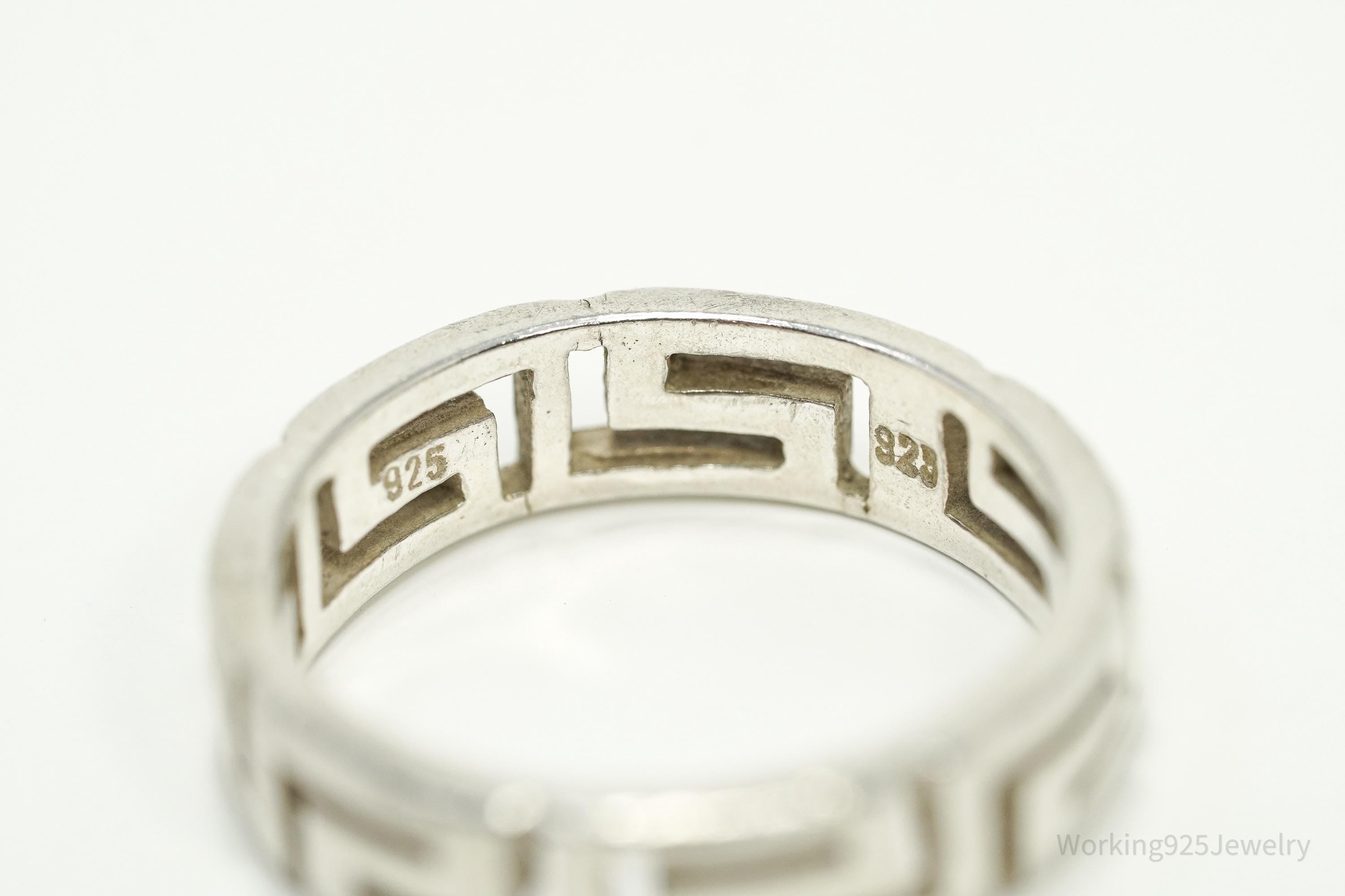 Vintage Greek Key Sterling Silver Band Ring - Size 6.5
