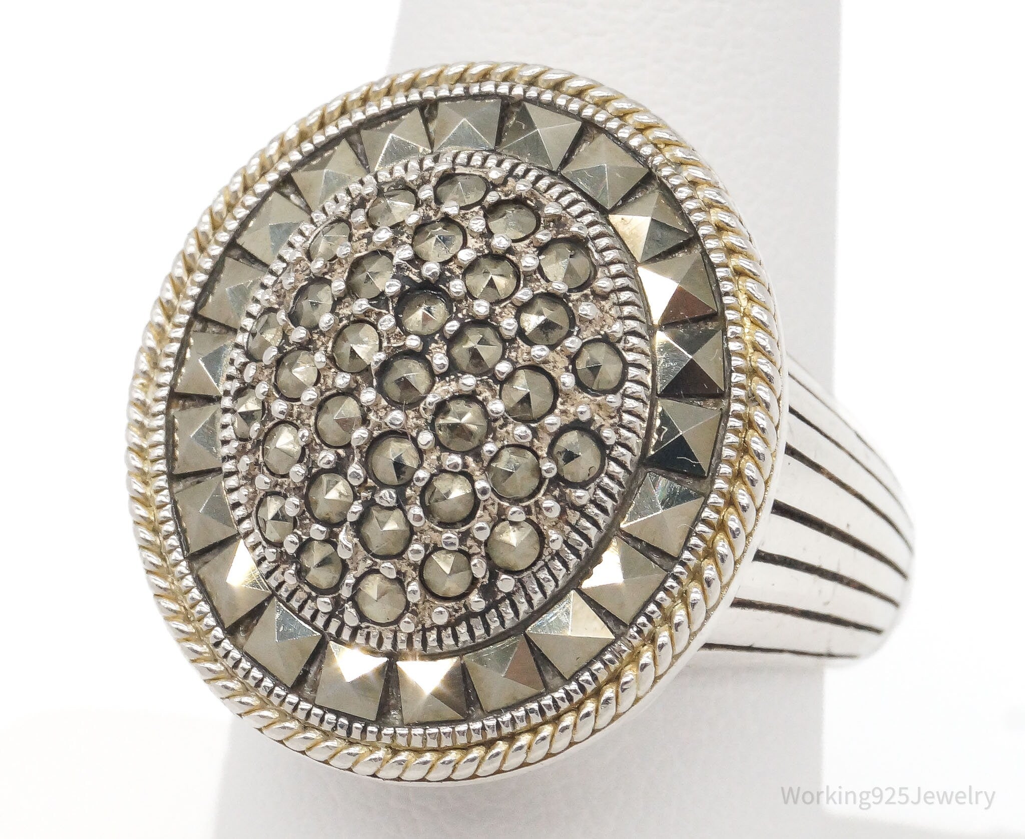 Vintage Designer MARC Marcasite Sterling Silver Ring - Size 9