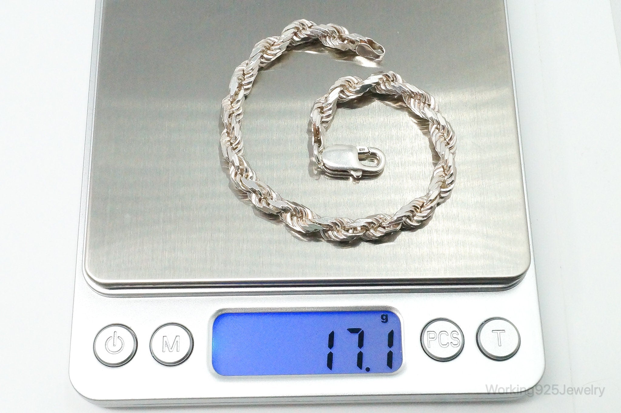 Vintage Italian Rope Chain Sterling Silver Bracelet