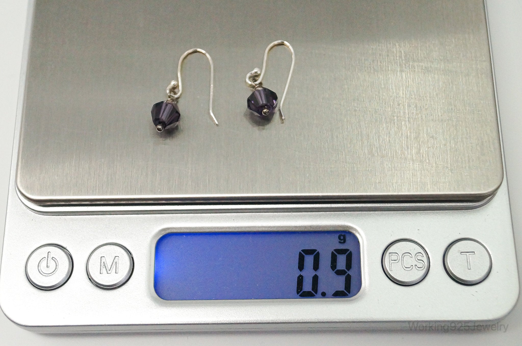 Purple Crystal Bead Modern Sterling Silver Earrings