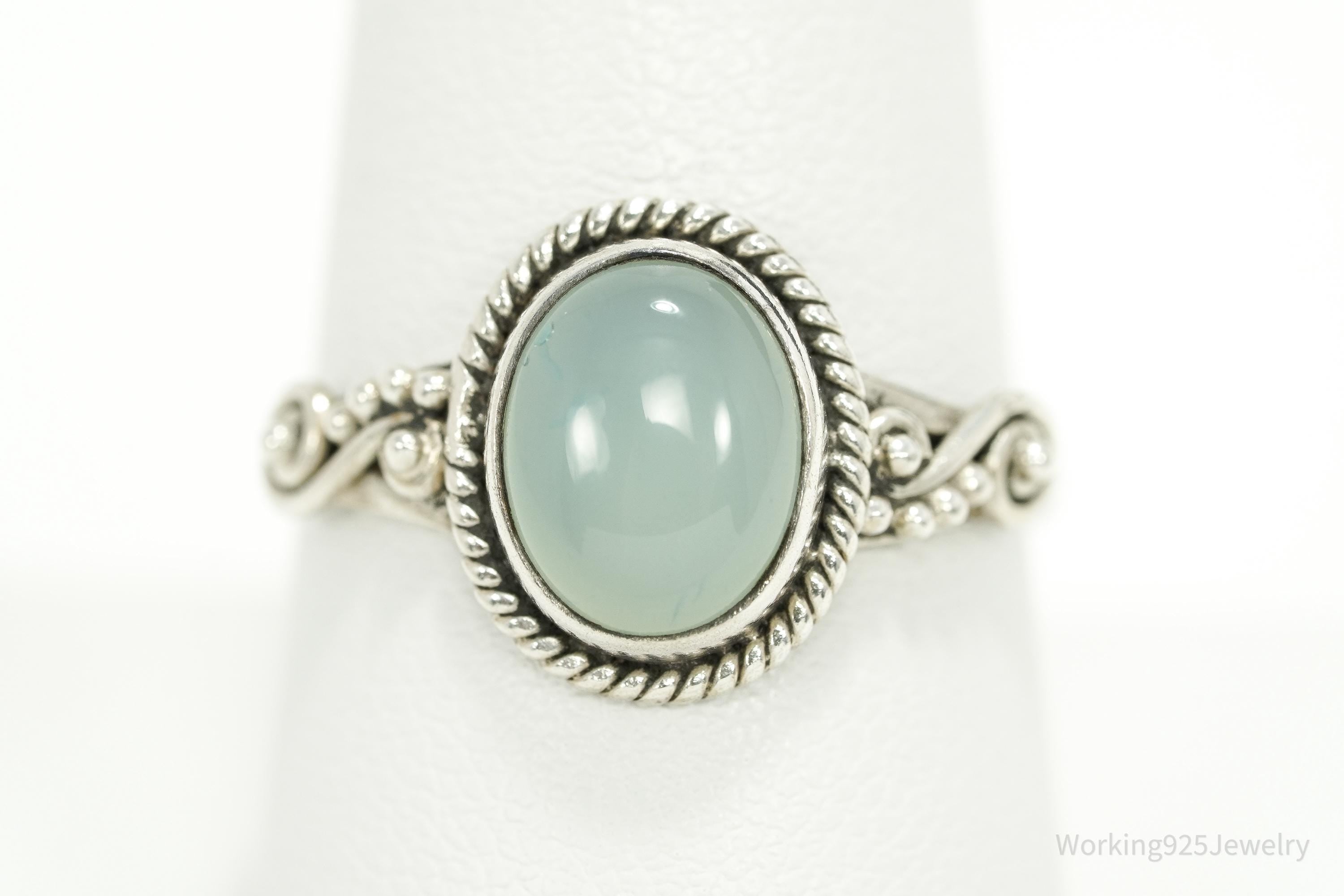 Vintage Aqua Chalcedony Sterling Silver Ring - Size 9